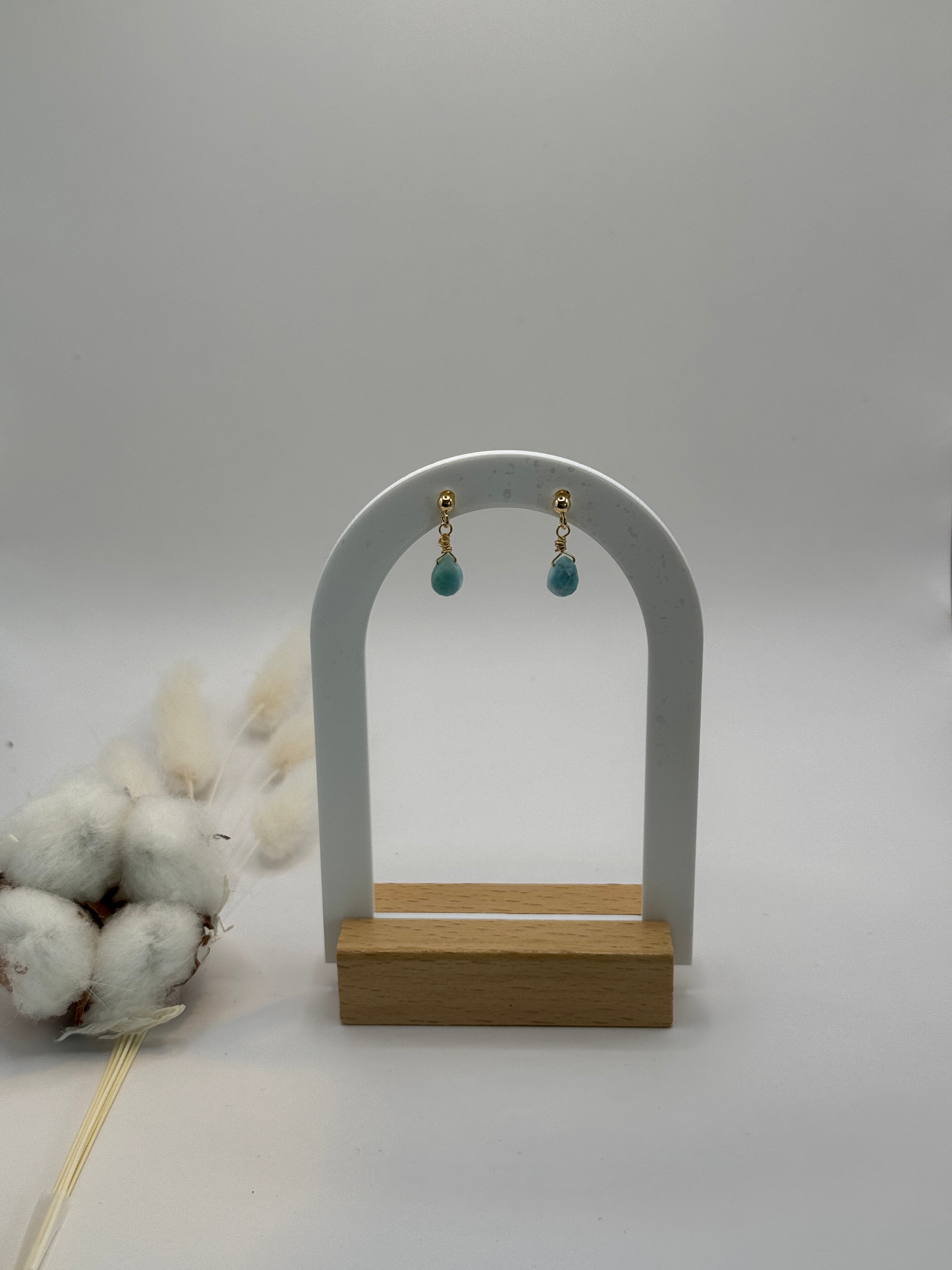 Boucles d'oreilles gouttes en Larimar - courte ou longue