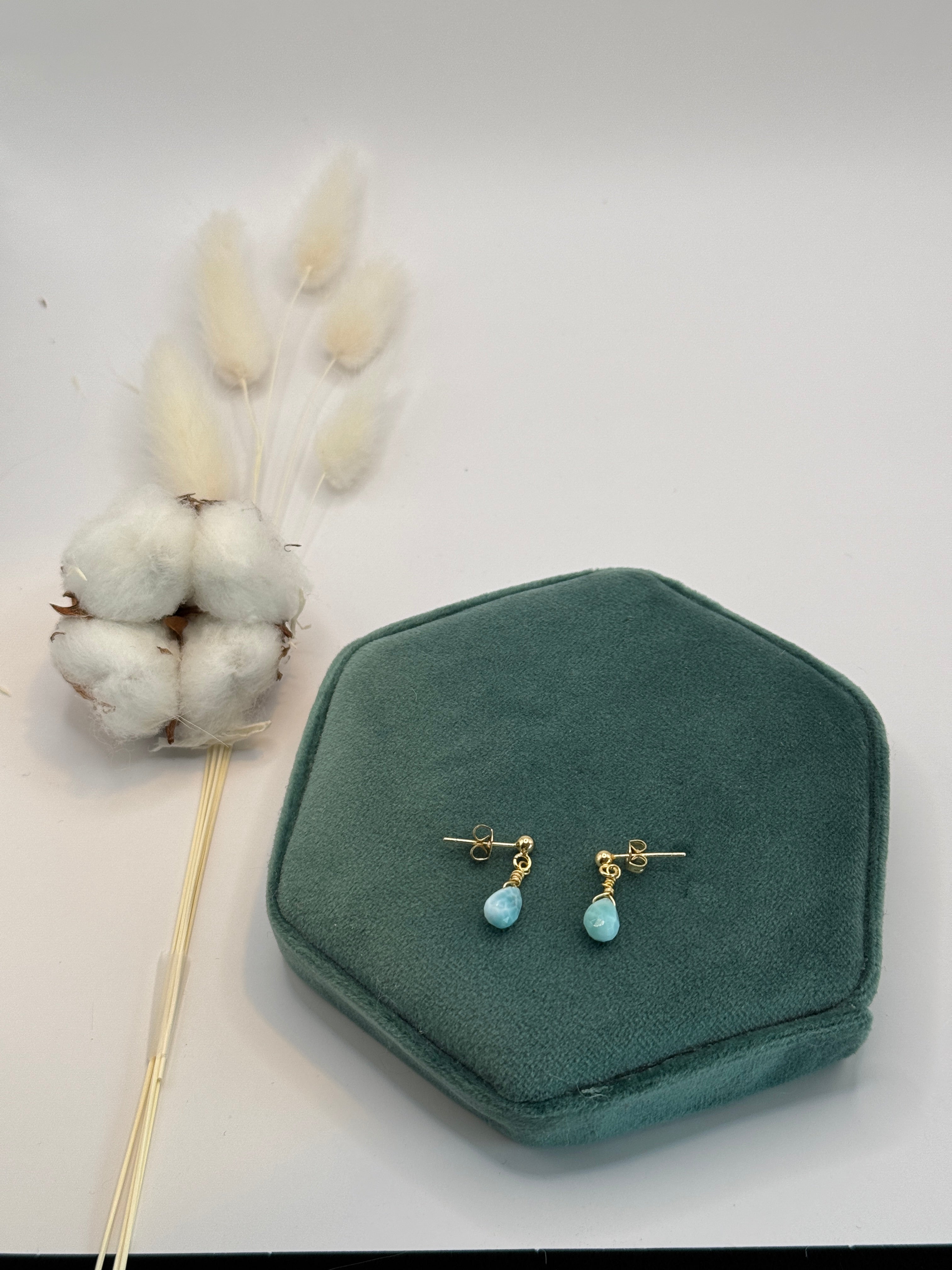 Boucles d'oreilles gouttes en Larimar - courte ou longue