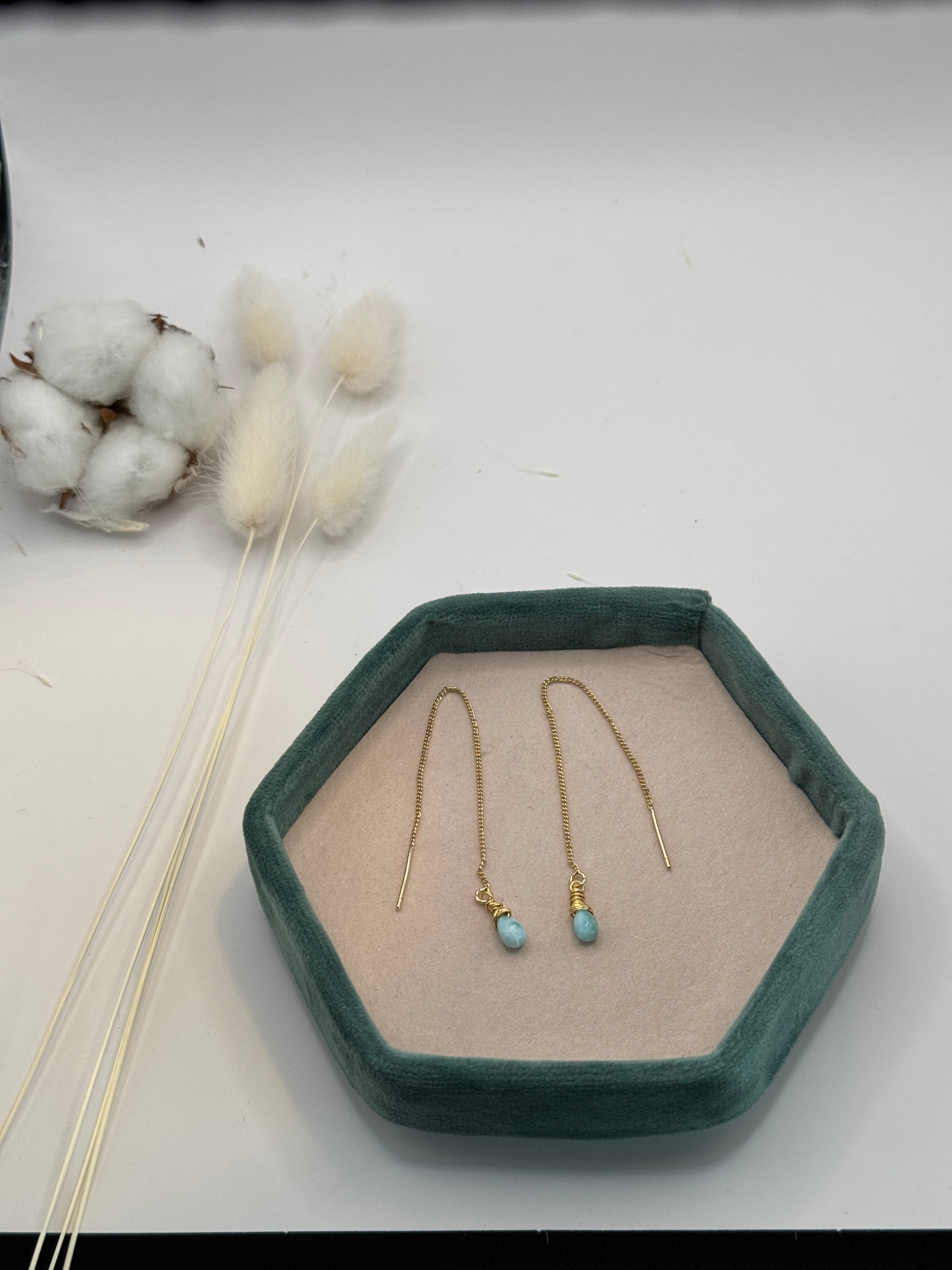 Boucles d'oreilles gouttes en Larimar - courte ou longue