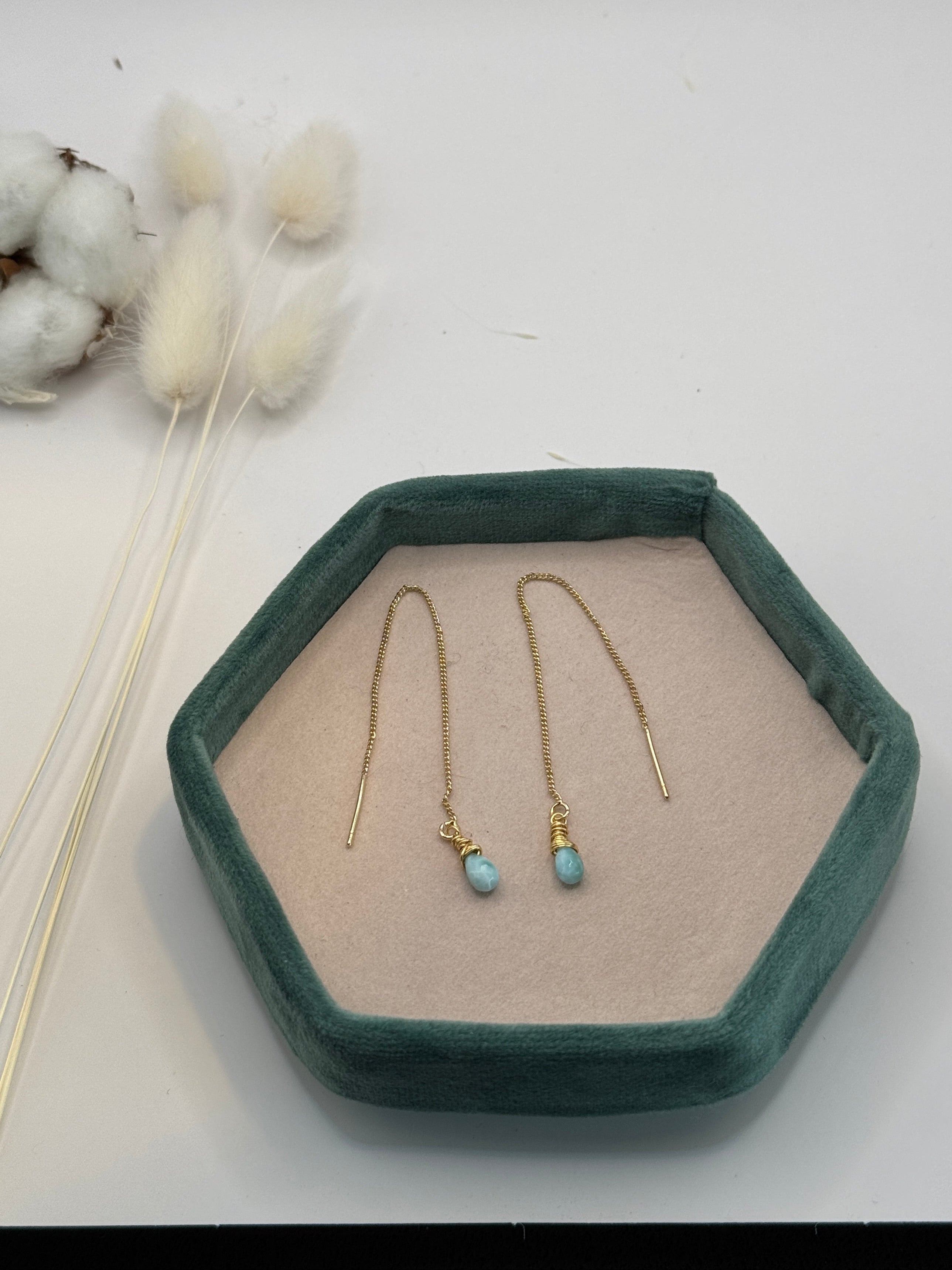 Boucles d'oreilles gouttes en Larimar - courte ou longue