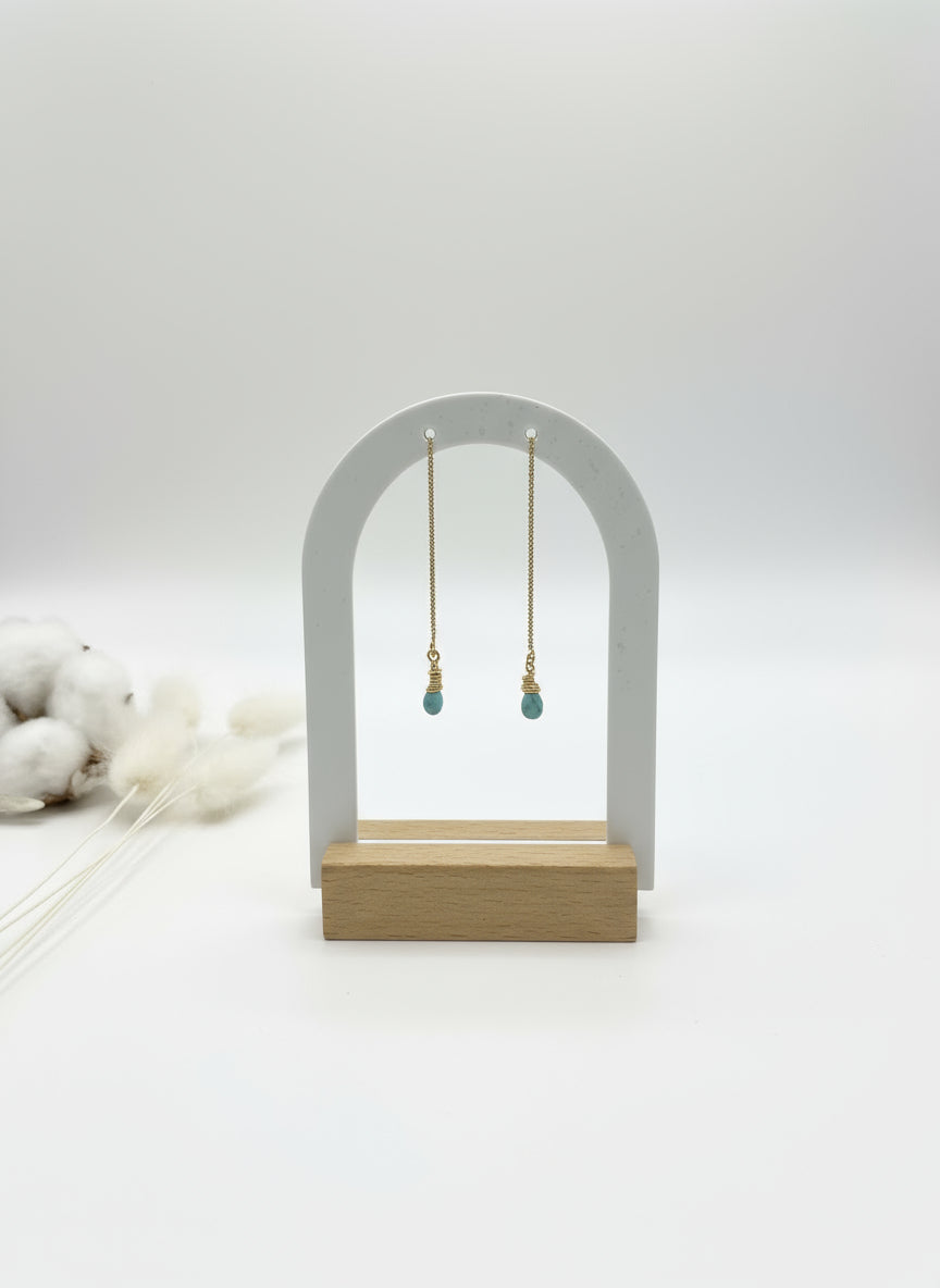 Boucles d'oreilles gouttes en Larimar - courte ou longue