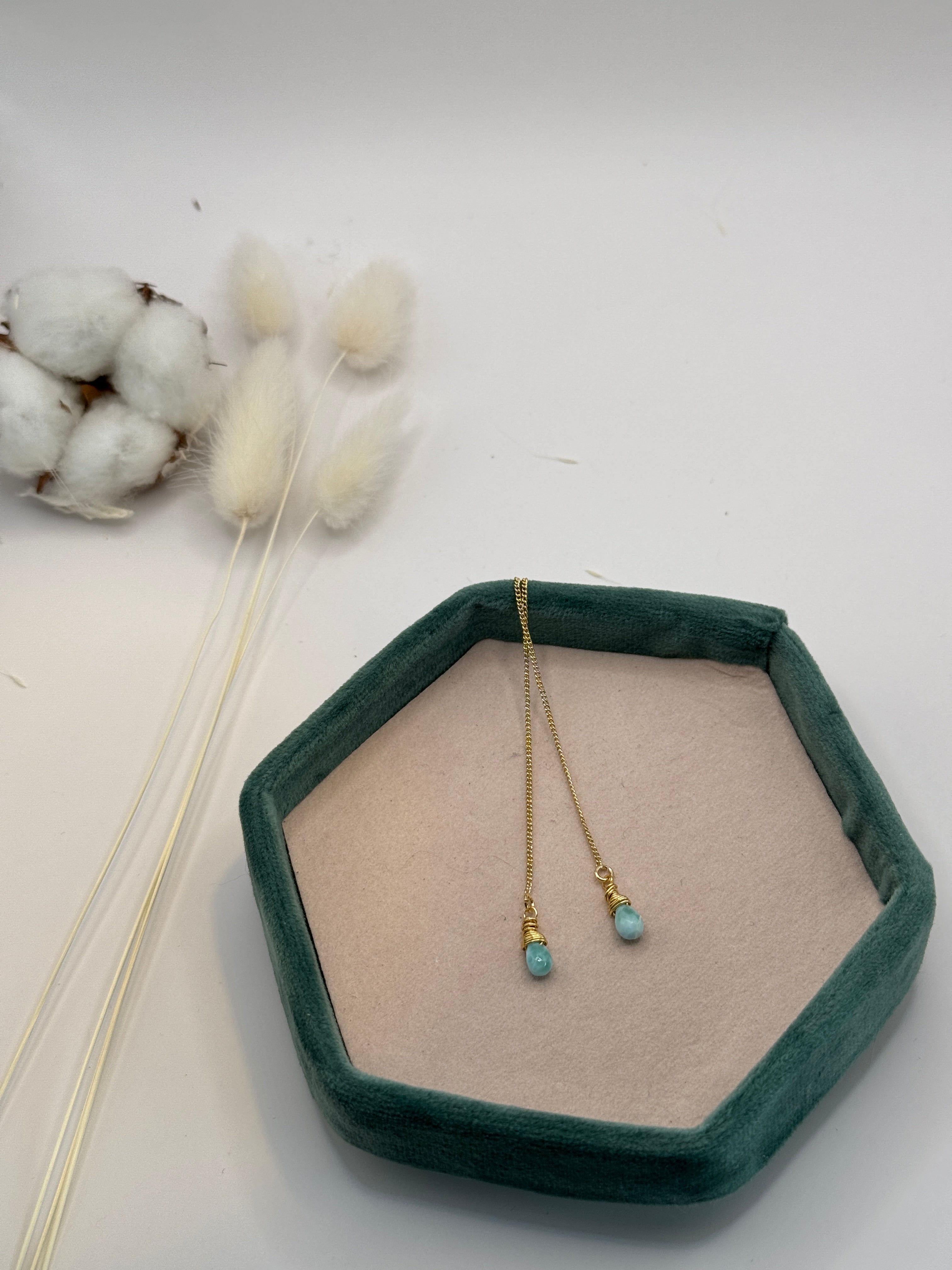 Boucles d'oreilles gouttes en Larimar - courte ou longue