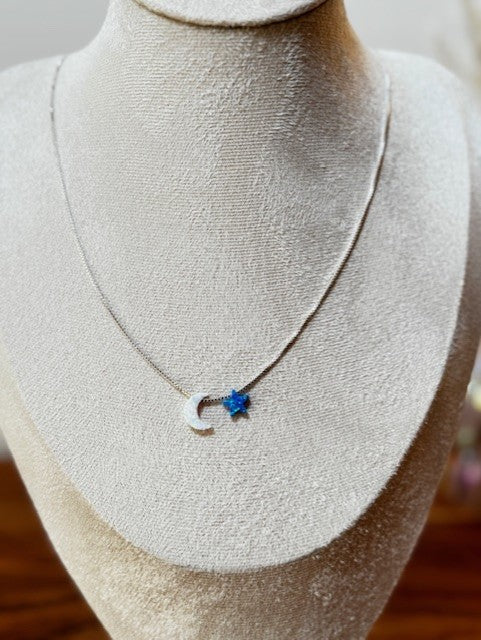 Collier Lune & Étoile en duo d'Opales