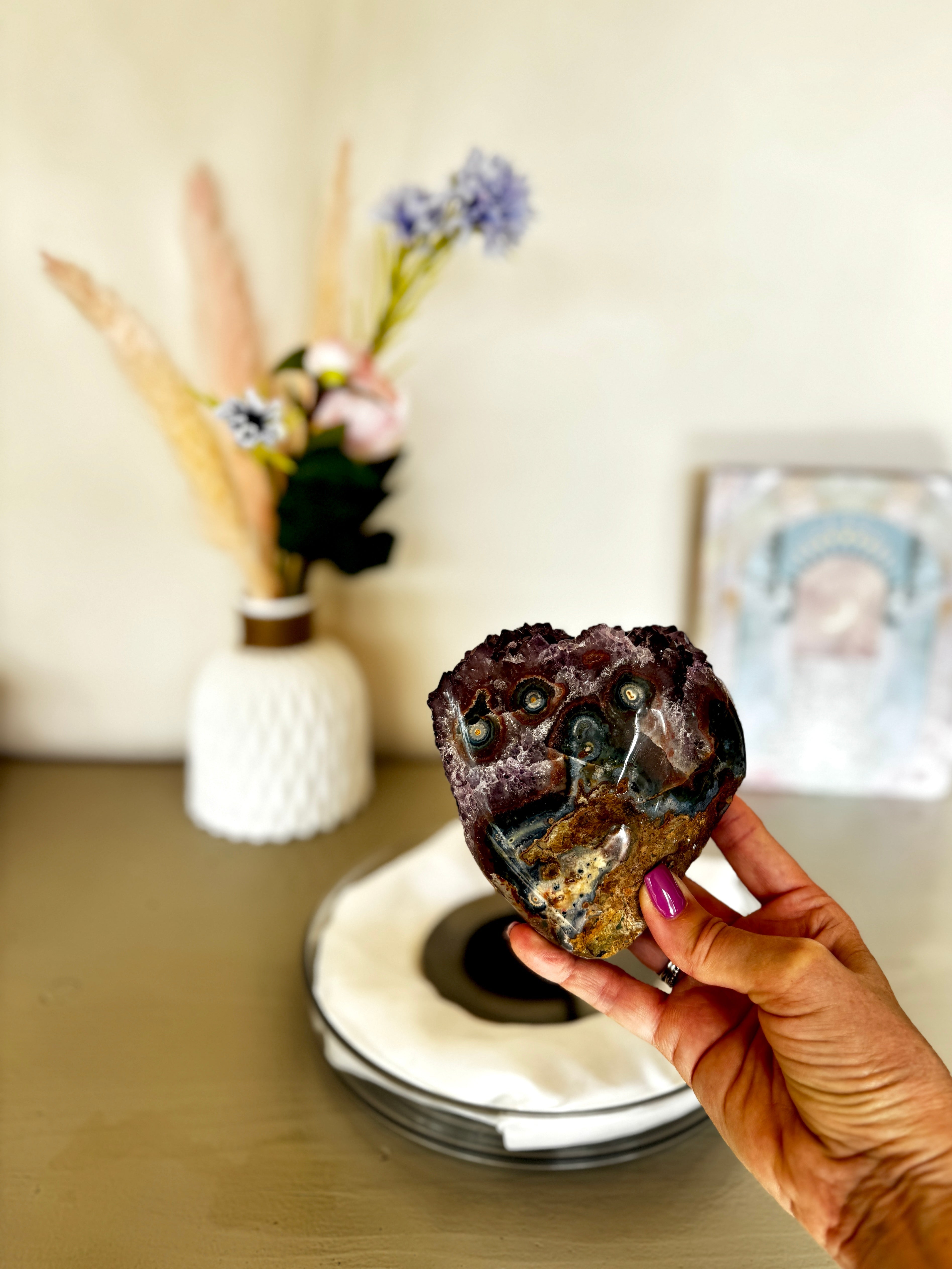 Grand Coeur d'Améthyste Florale & Druzy