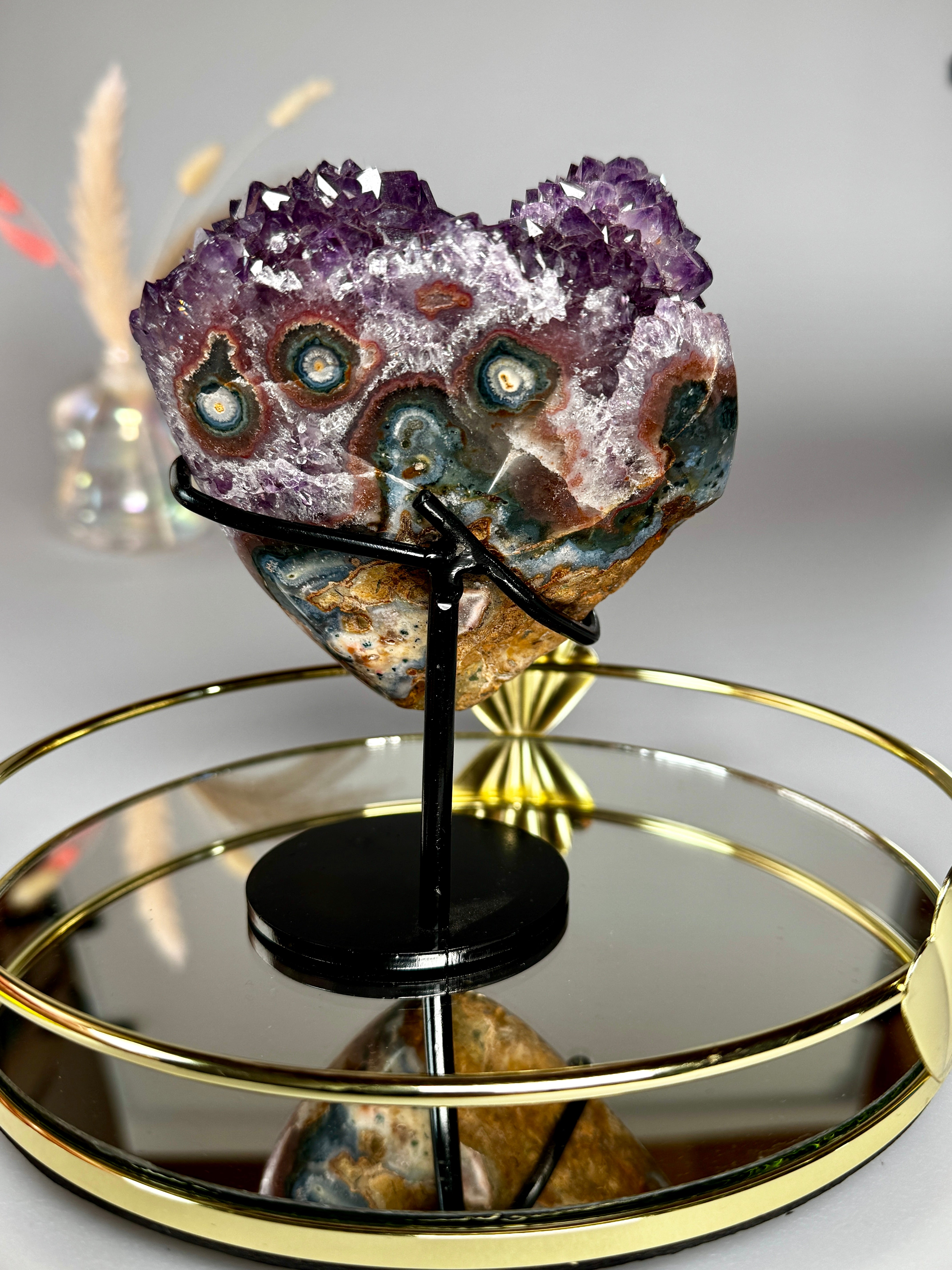 Grande Améthyste Coeur -  Florale & Druzy