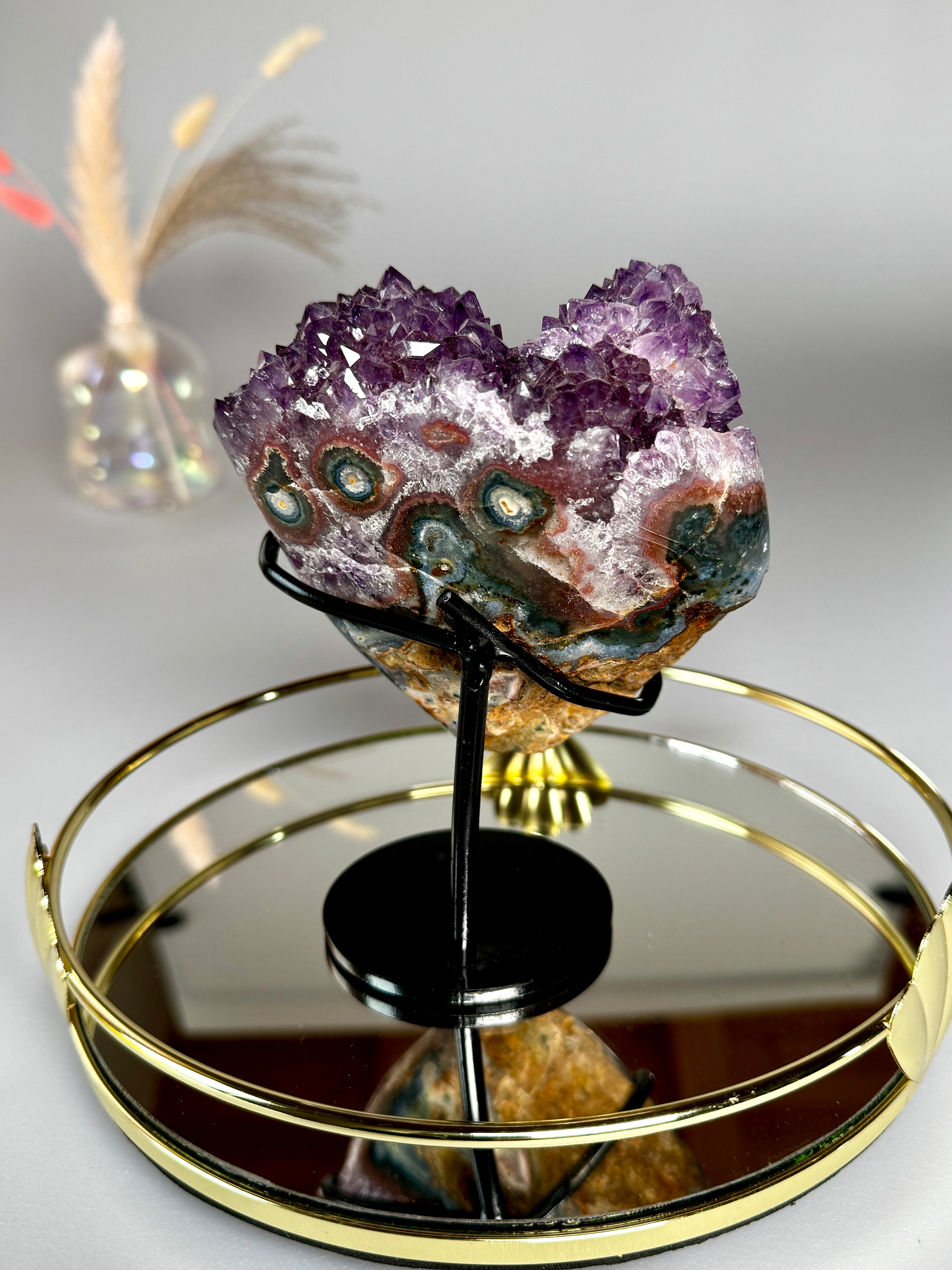 Grande Améthyste Coeur -  Florale & Druzy