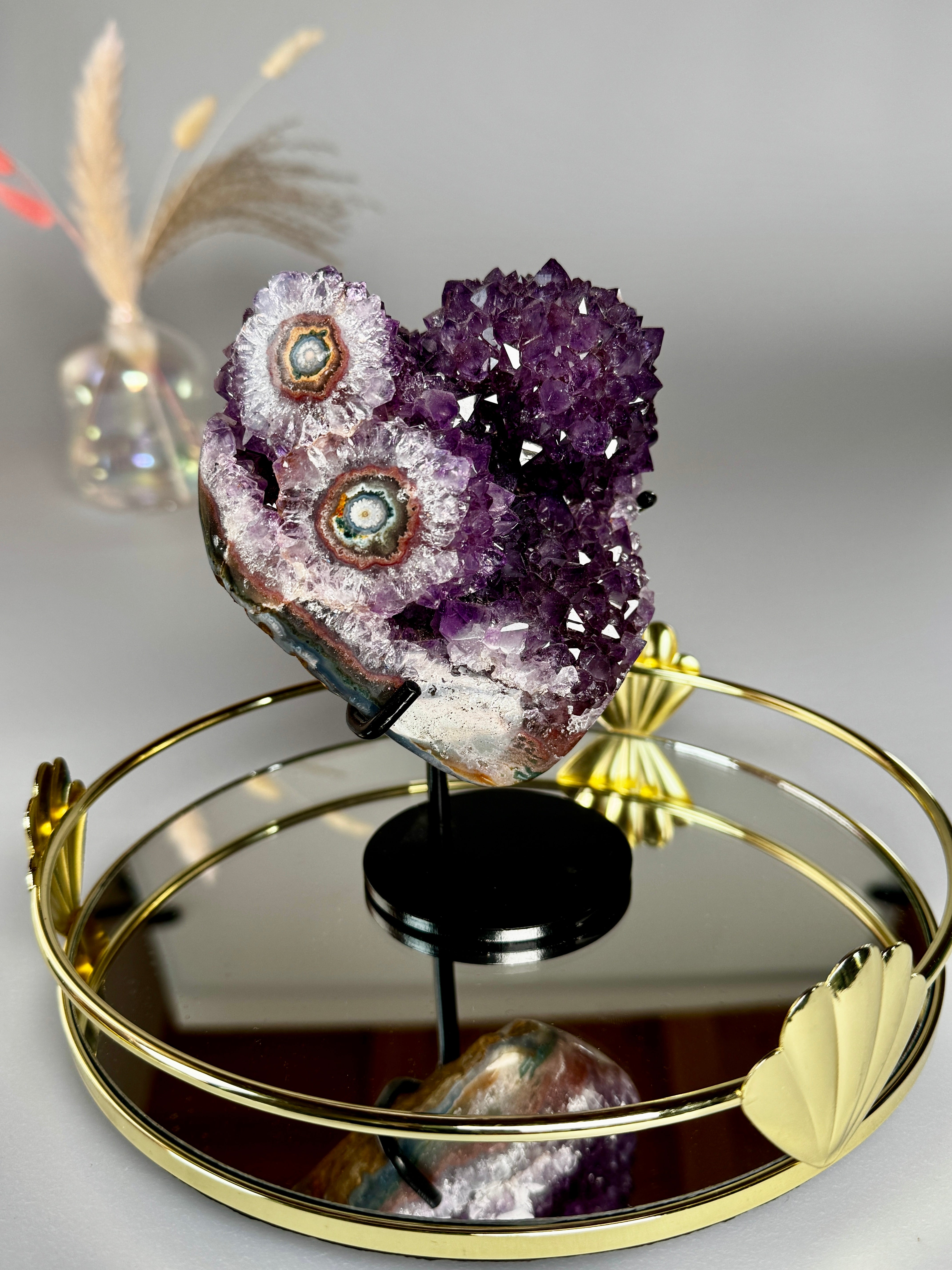 Grande Améthyste Coeur -  Florale & Druzy