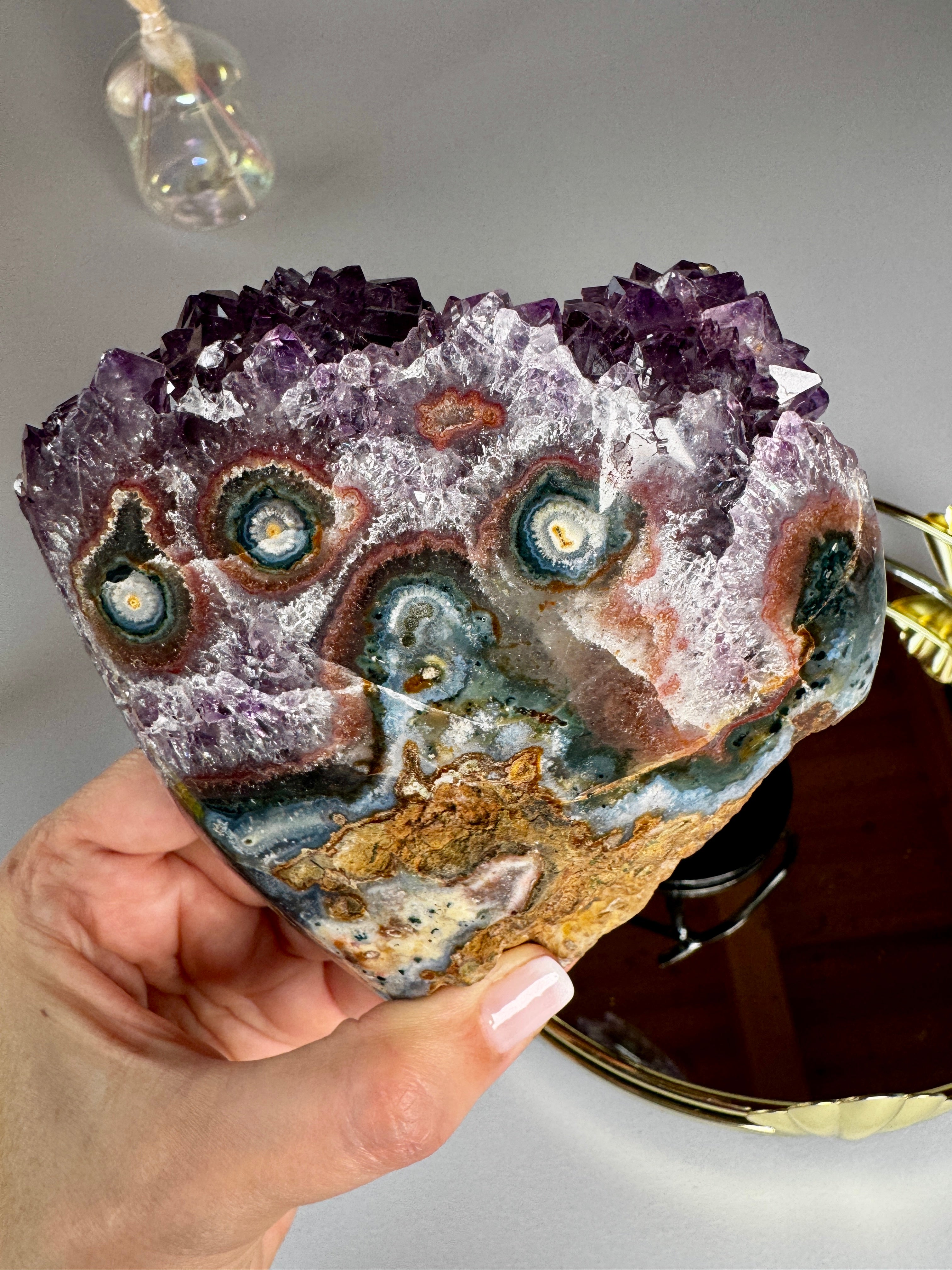 Grande Améthyste Coeur -  Florale & Druzy