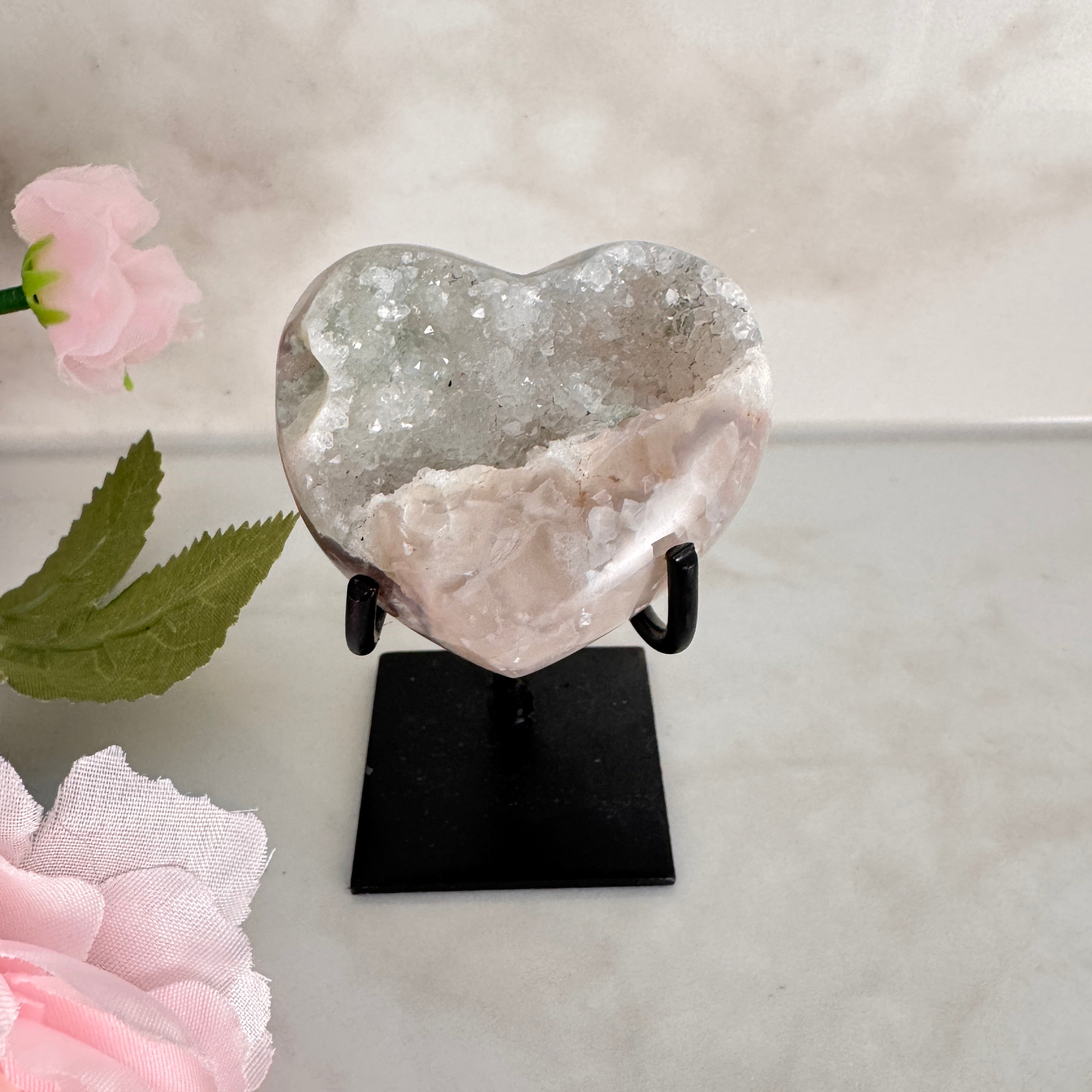 Coeur en Agate blanche druzy