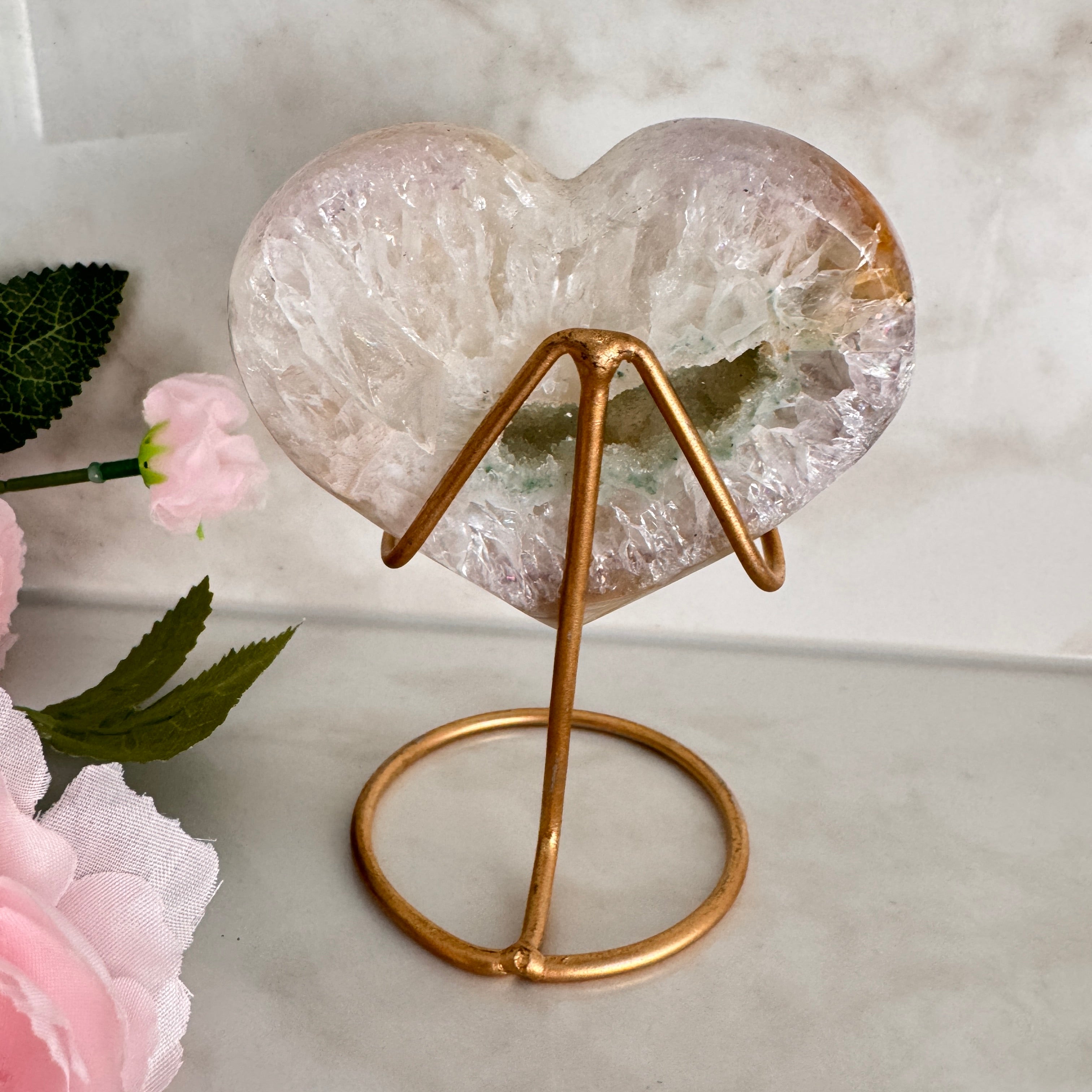 Coeur en Agate claire à portail vert