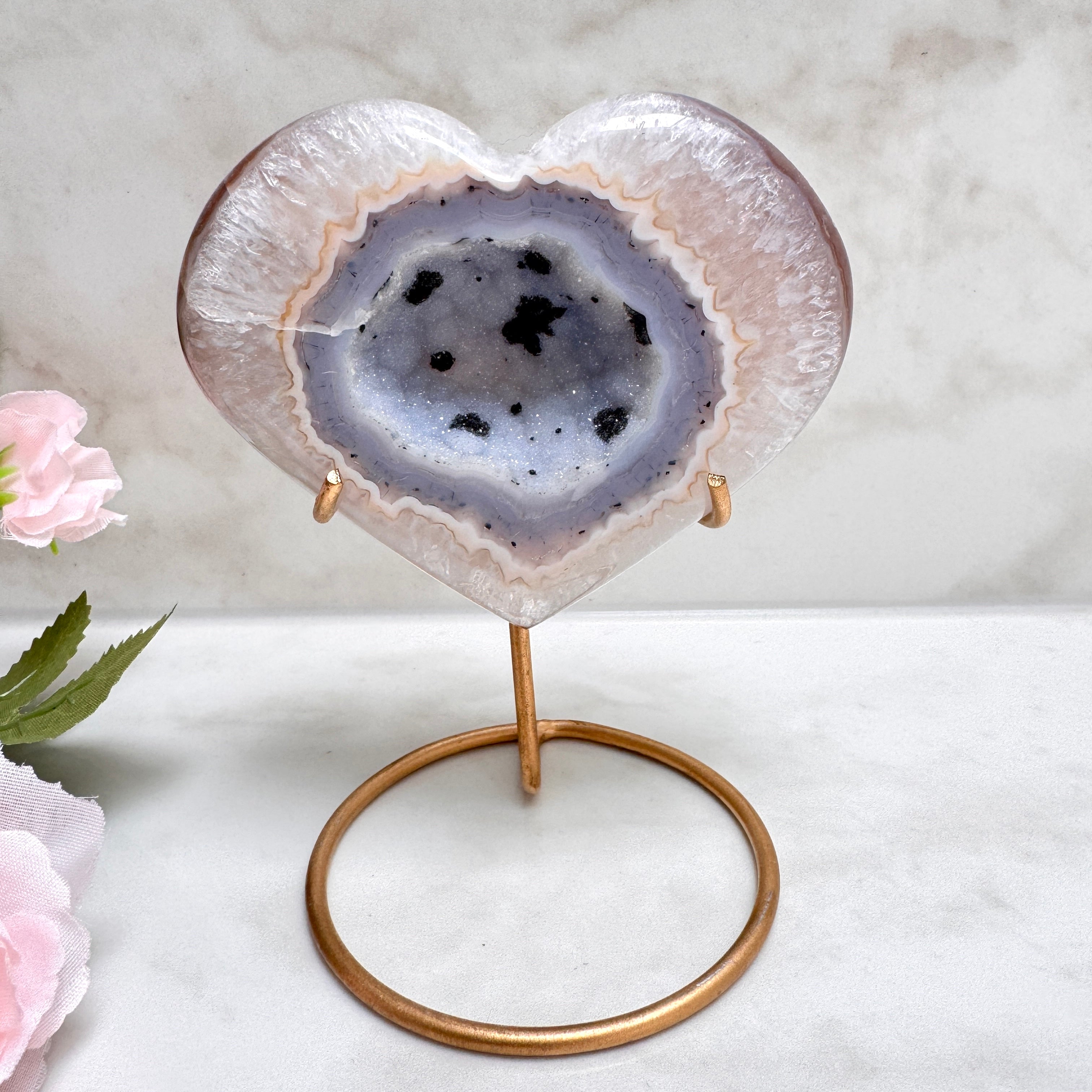 CŒUR EN AGATE BLEUE GALACTIQUE