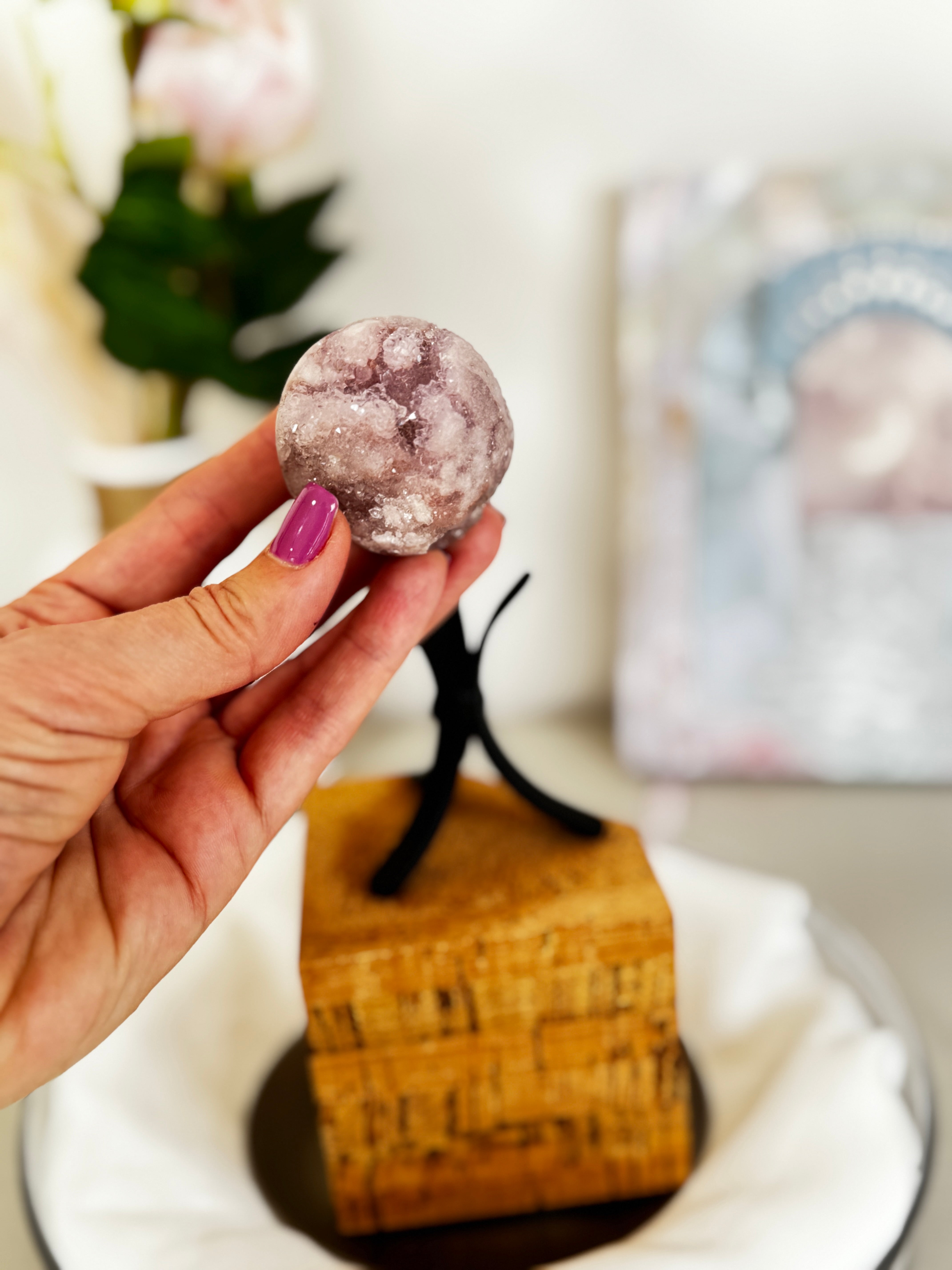 Mini Sphère Améthyste rose Druzy