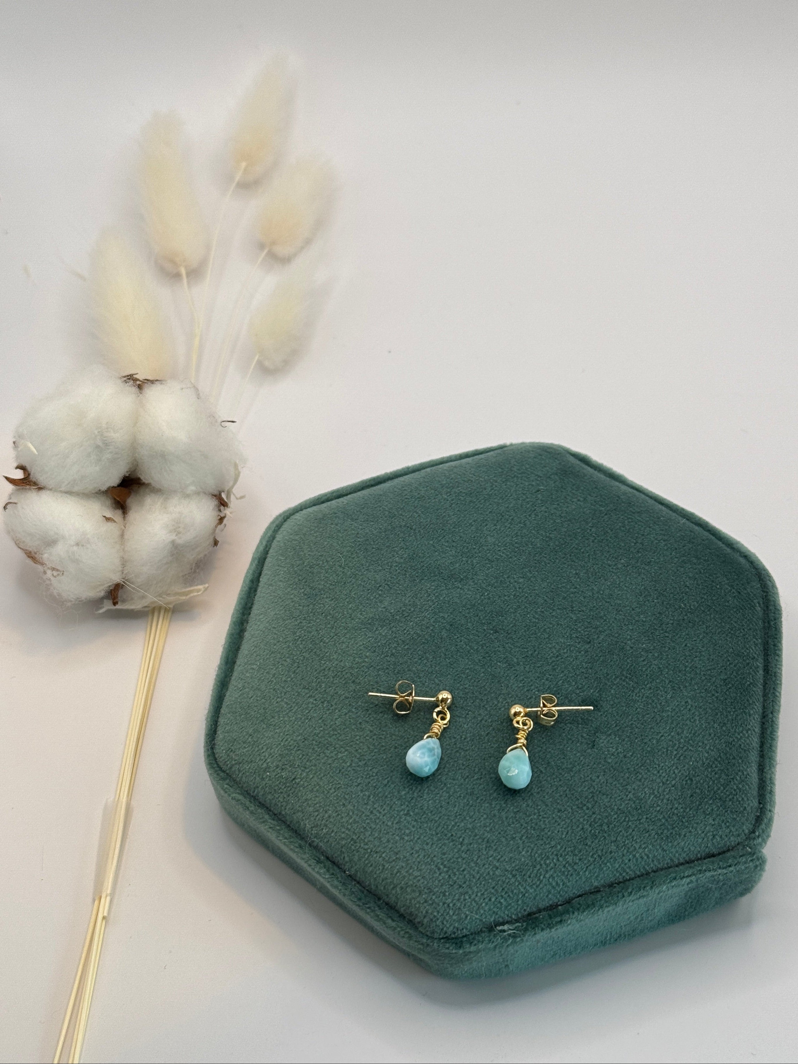 Boucles d'oreilles gouttes en Larimar - courte ou longue