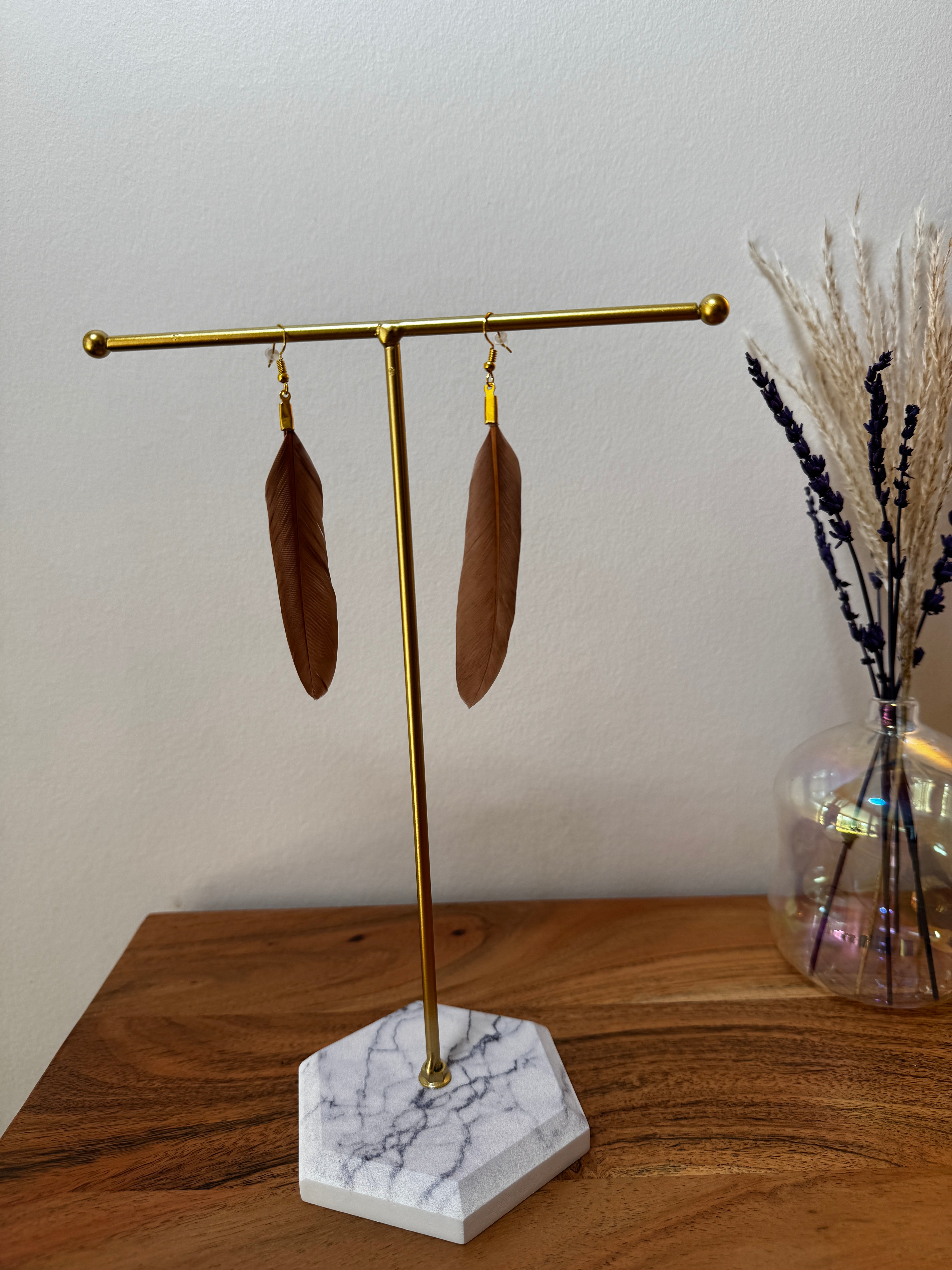 Boucles d'oreilles en plume naturelle