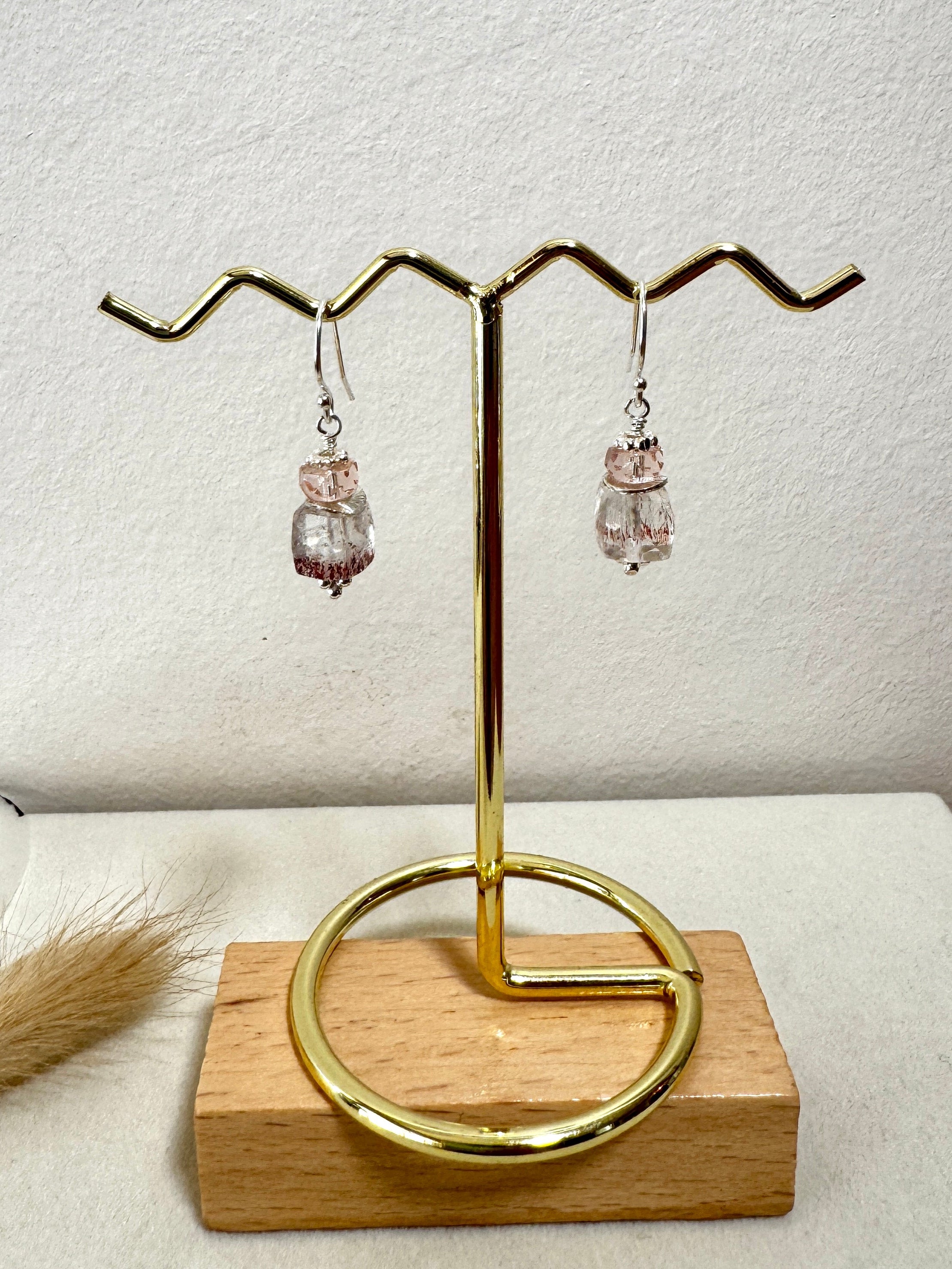 Boucles d'oreilles en lépidocrocite Quartz rose pêche