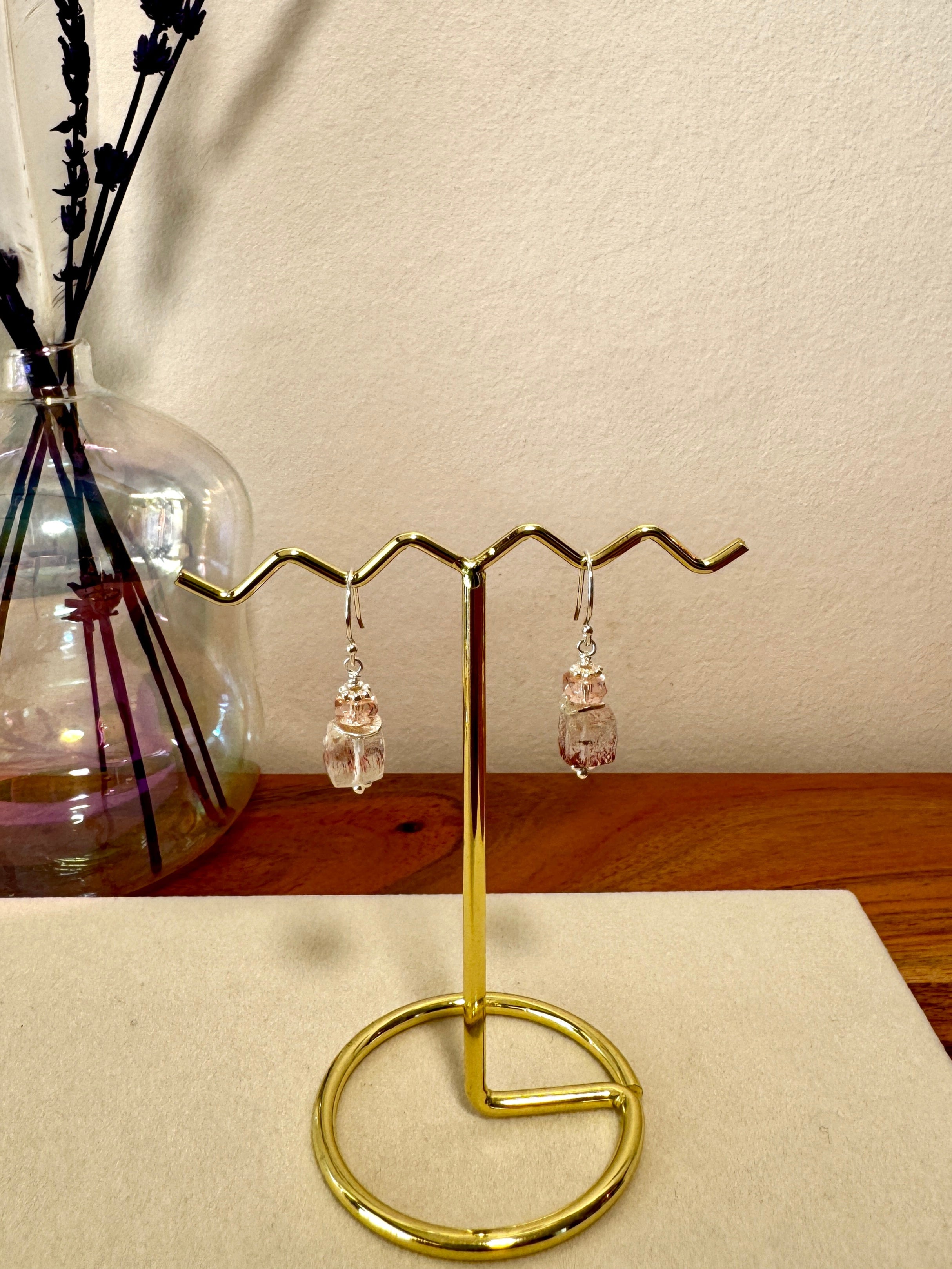 Boucles d'oreilles en lépidocrocite Quartz rose pêche