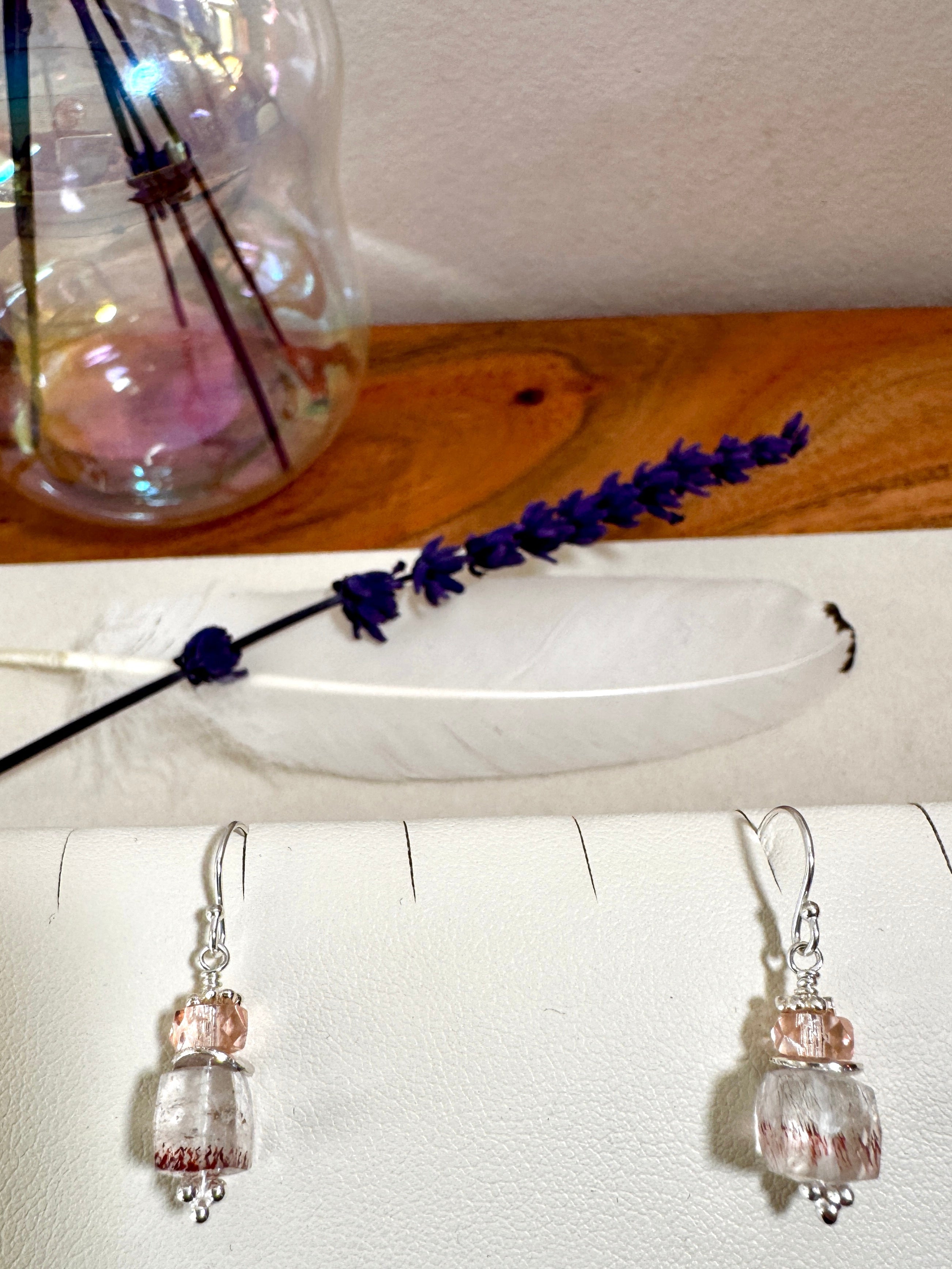 Boucles d'oreilles en lépidocrocite Quartz rose pêche
