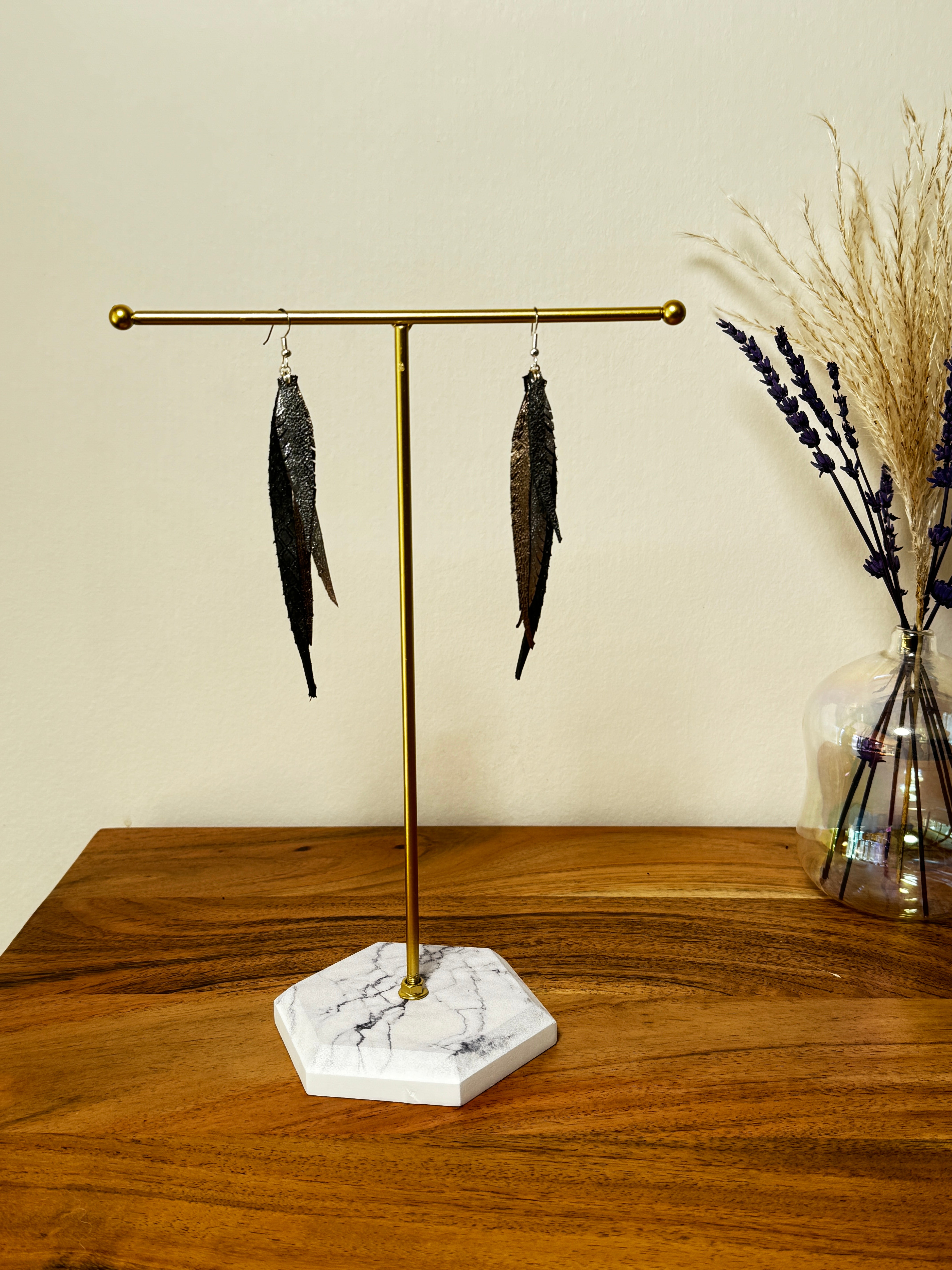 Boucles d'oreilles plumes en cuir