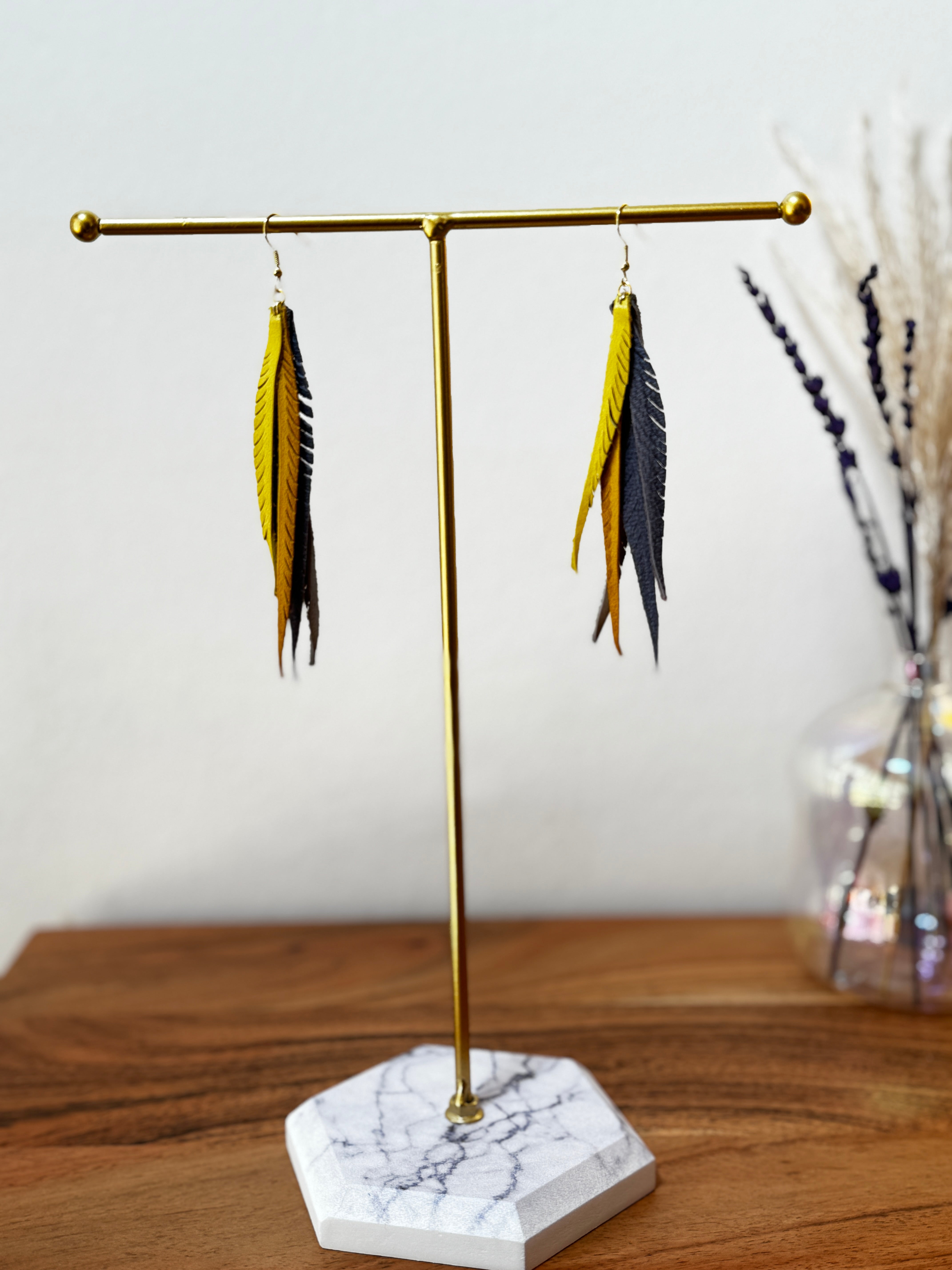 Boucles d'oreilles plumes en cuir