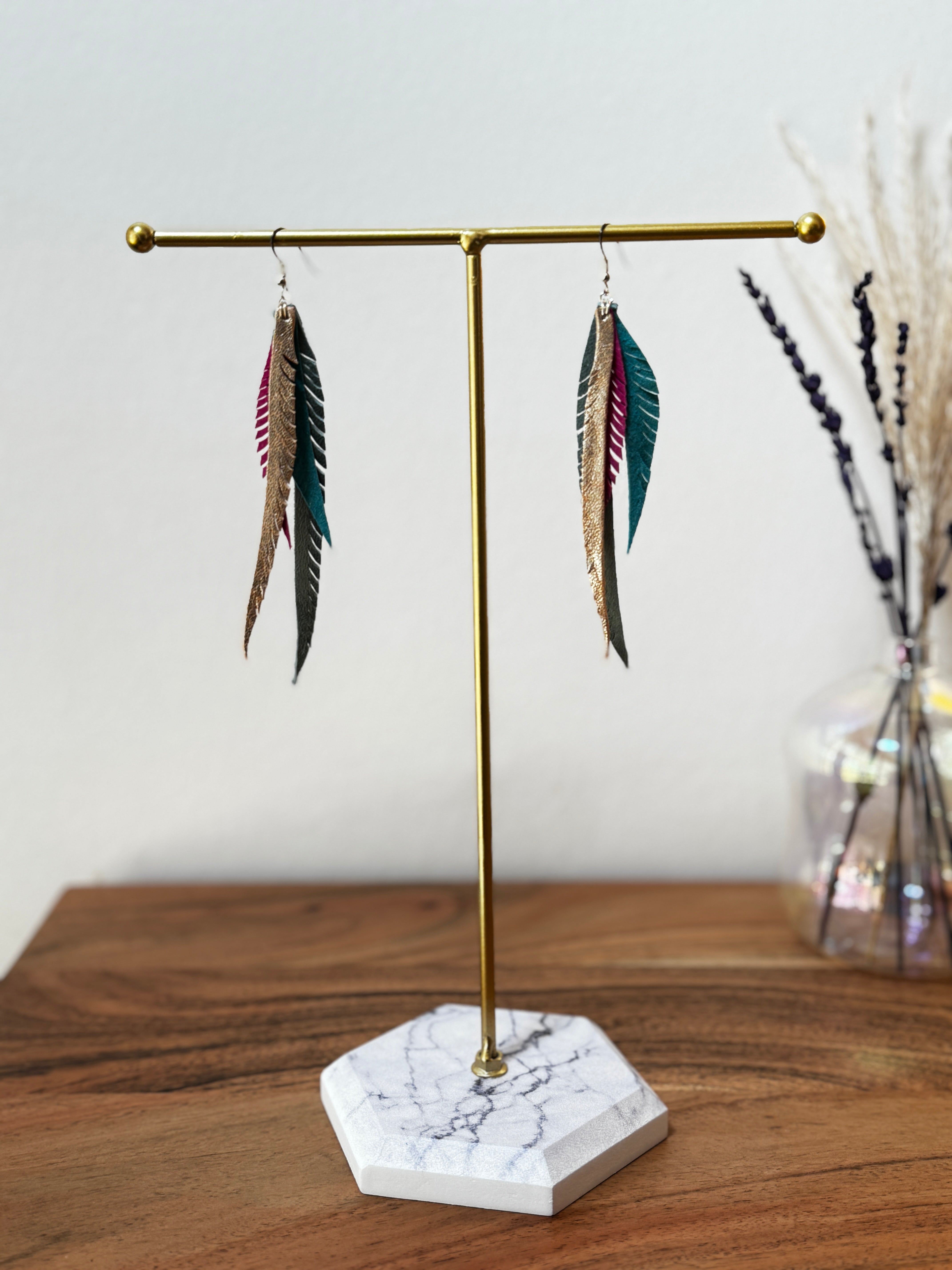 Boucles d'oreilles plumes en cuir