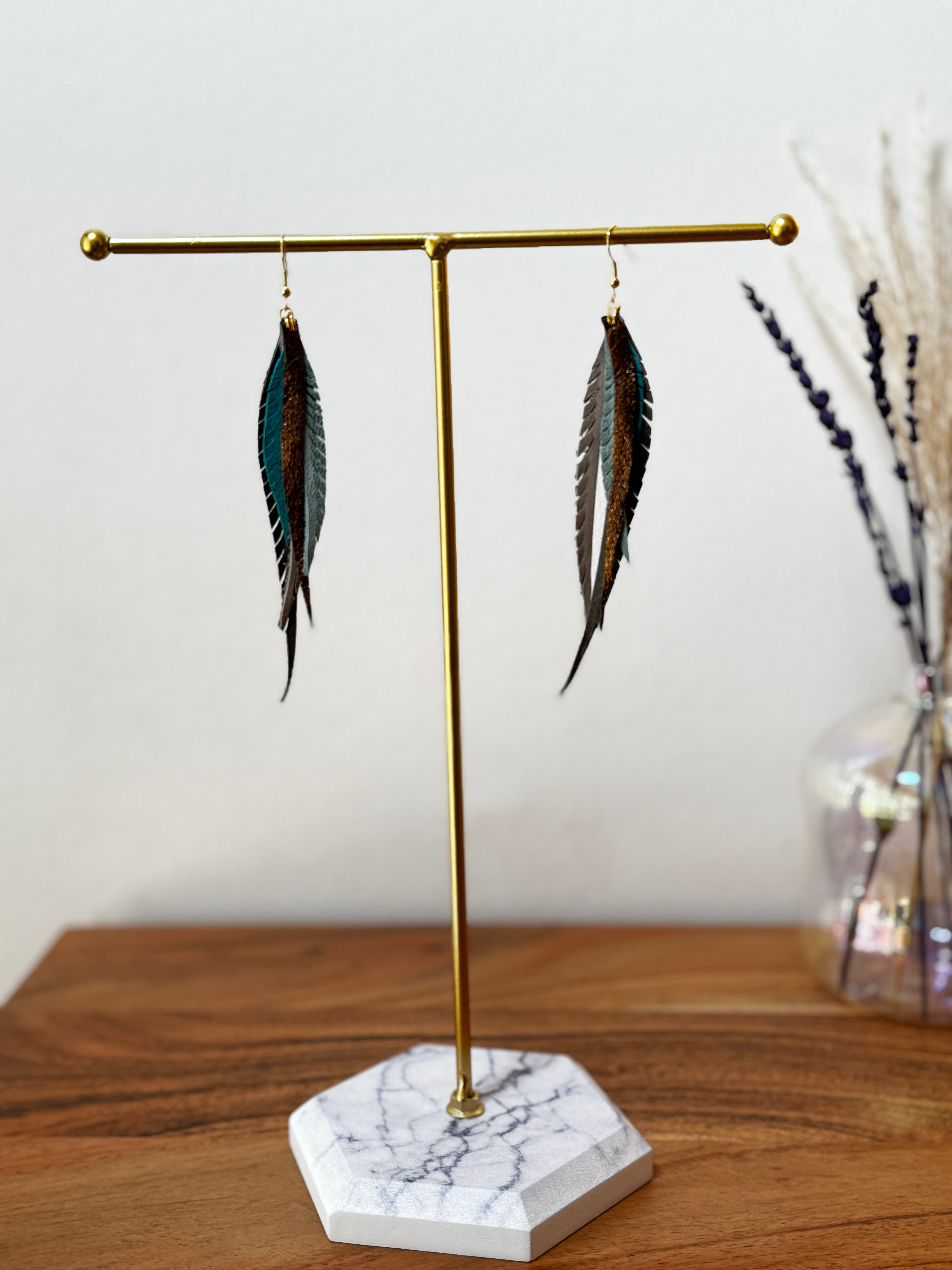 Boucles d'oreilles plumes en cuir