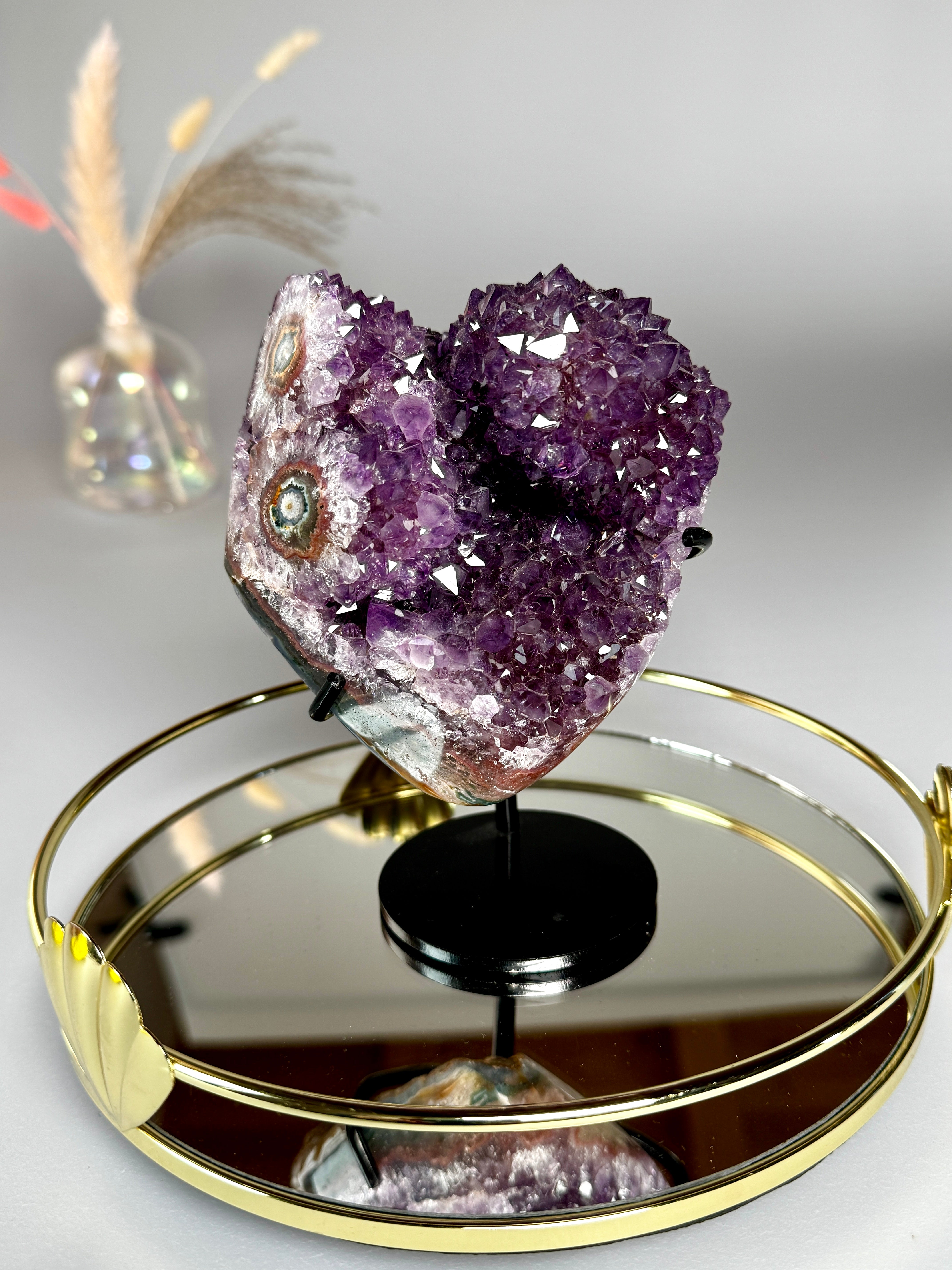 Grande Améthyste Coeur -  Florale & Druzy