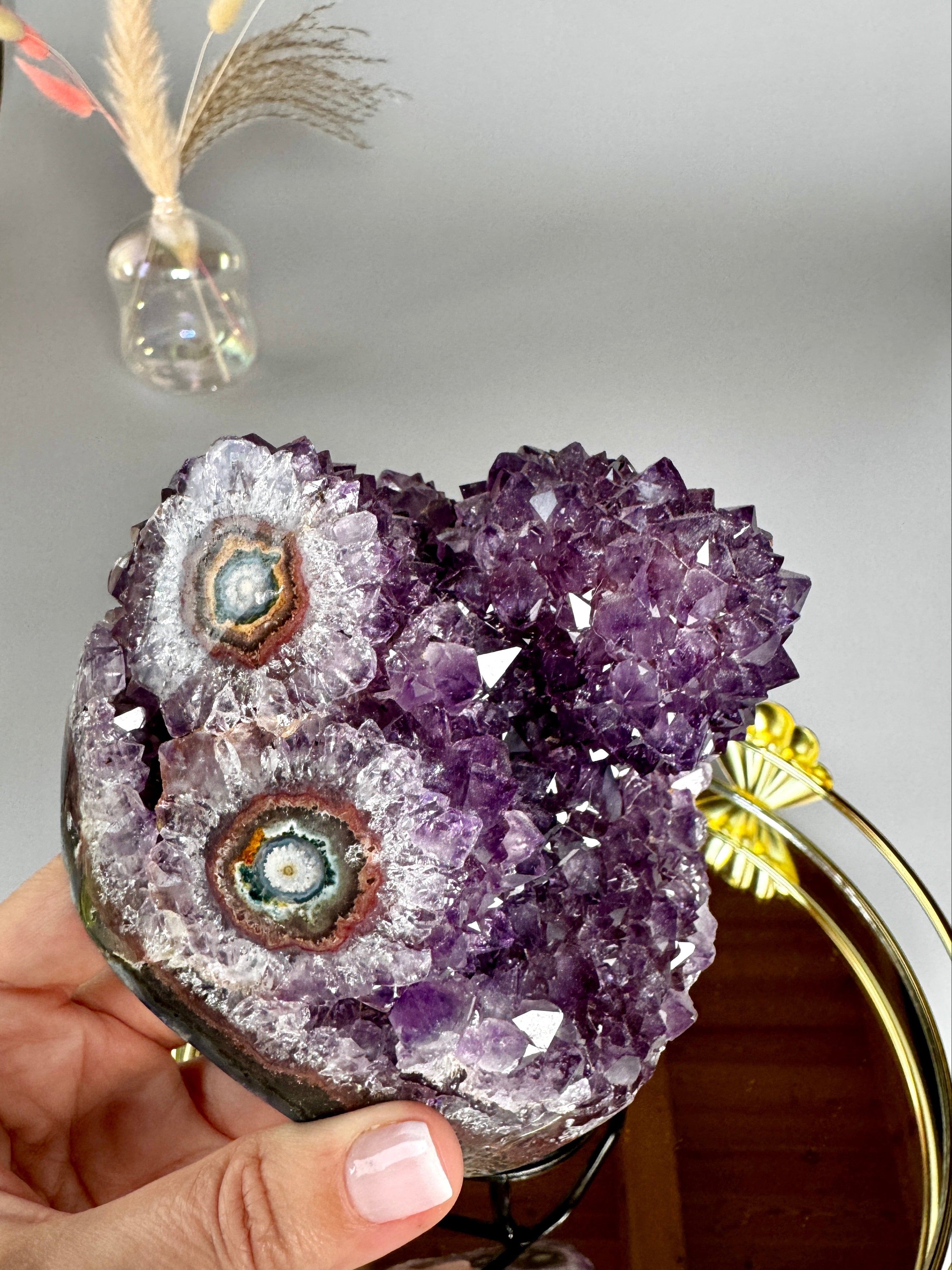 Grande Améthyste Coeur -  Florale & Druzy