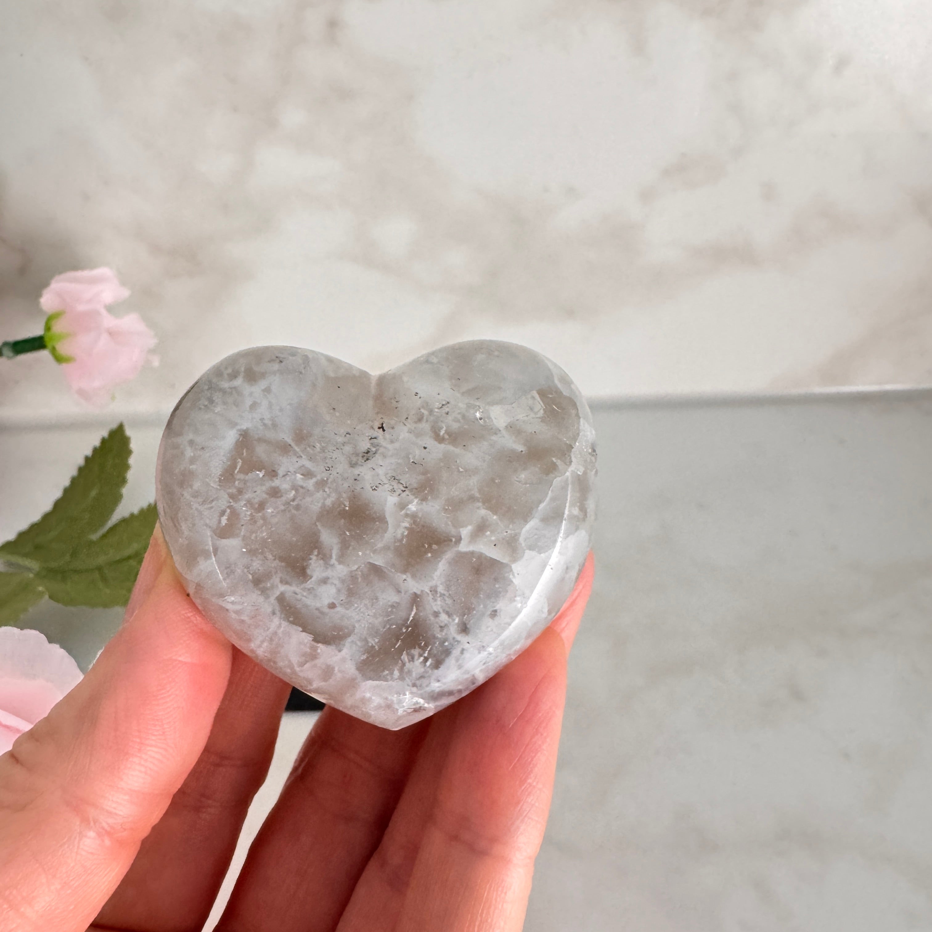 Coeur en Agate blanche druzy