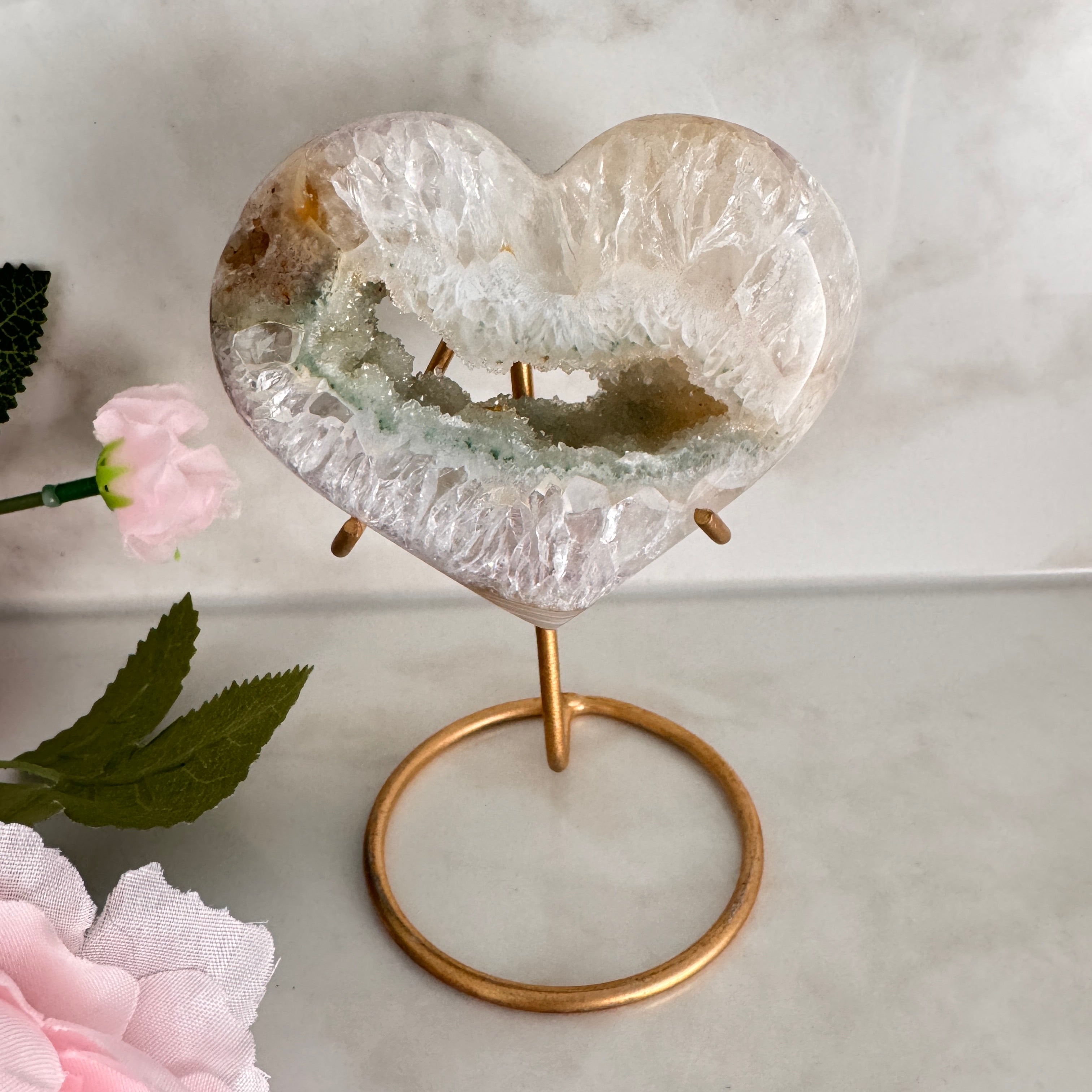 Coeur en Agate claire à portail vert