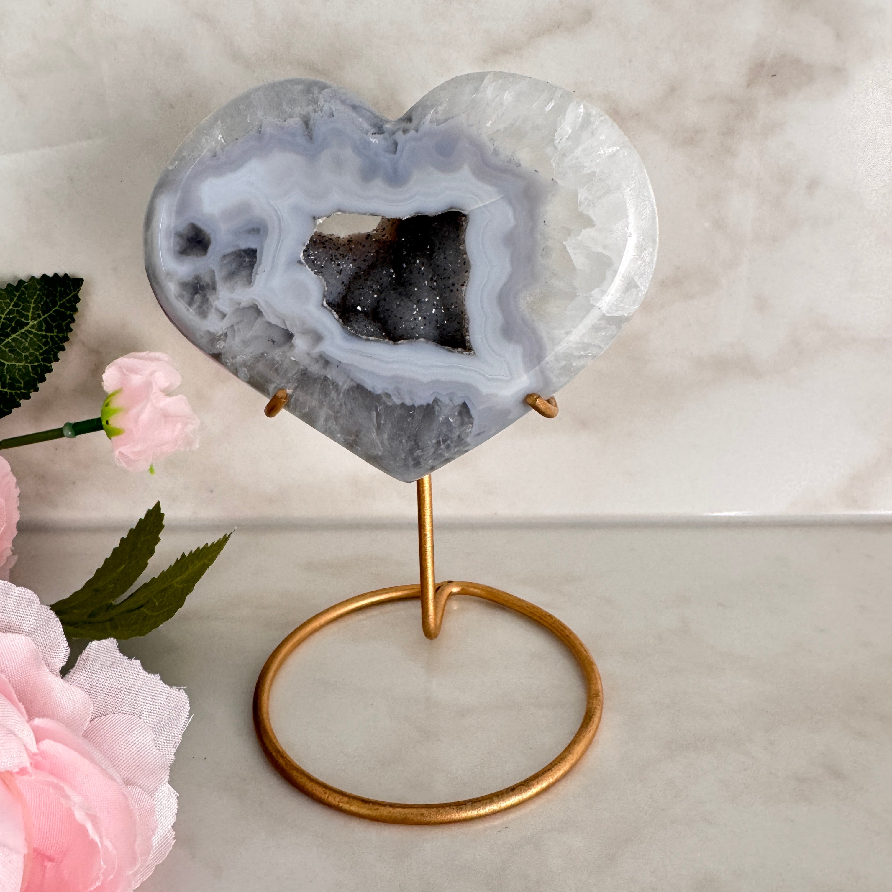 Coeur en Agate bleue profonde