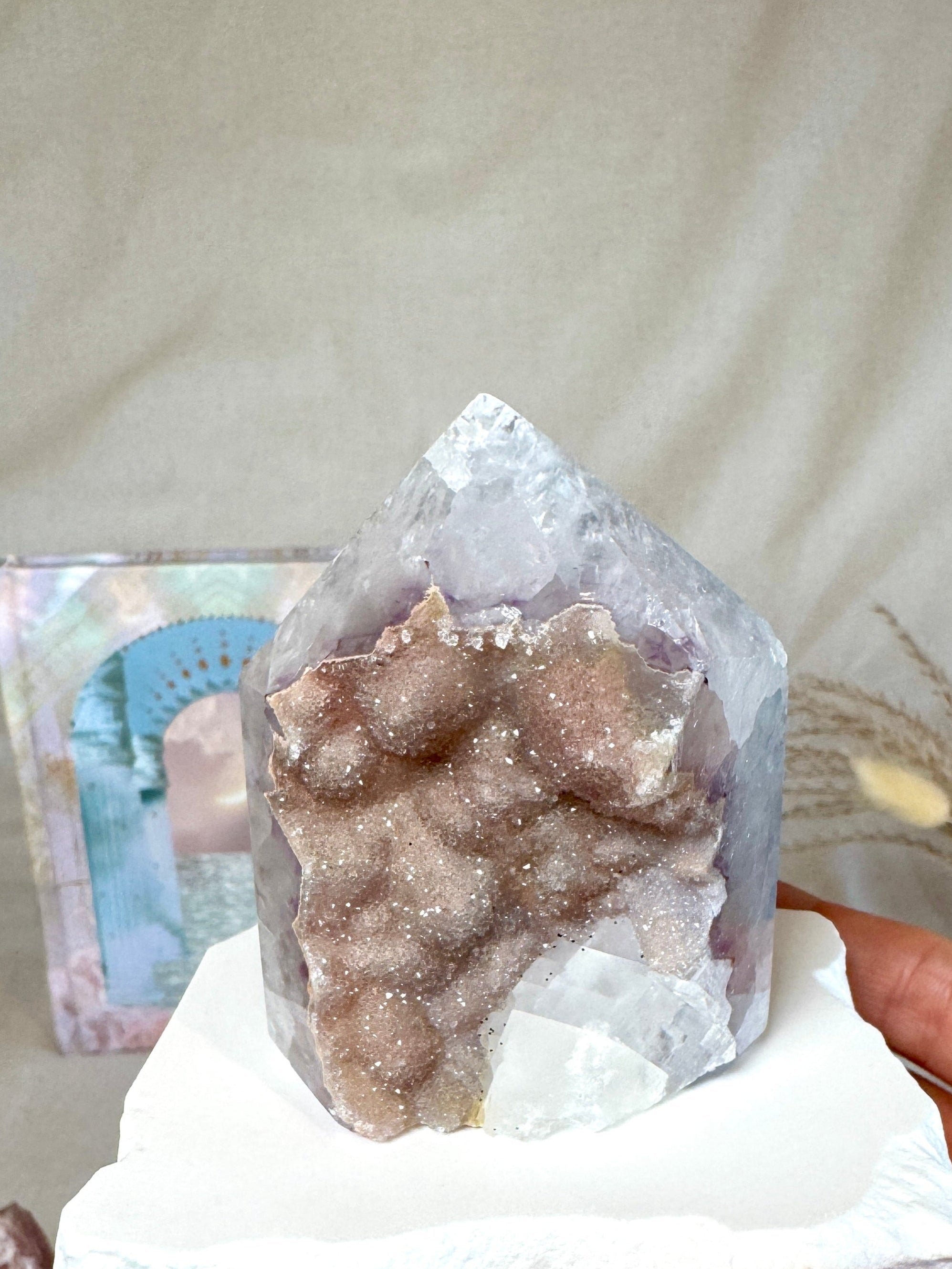 Tour Agate & Quartz Druzy – Reflets Pêche, Lilas et Rosé