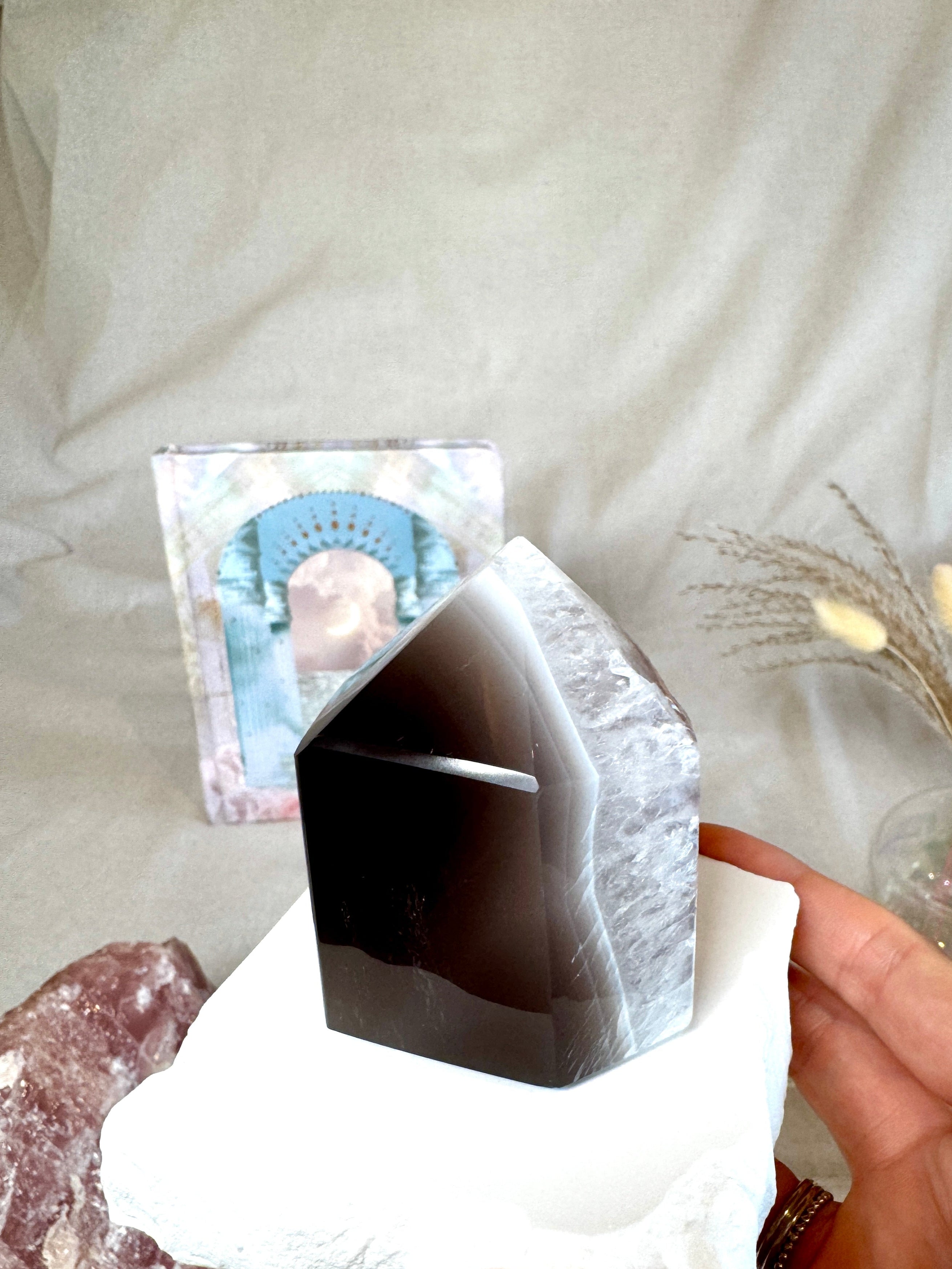 Tour Agate & Quartz Druzy – Reflets Pêche, Lilas et Rosé