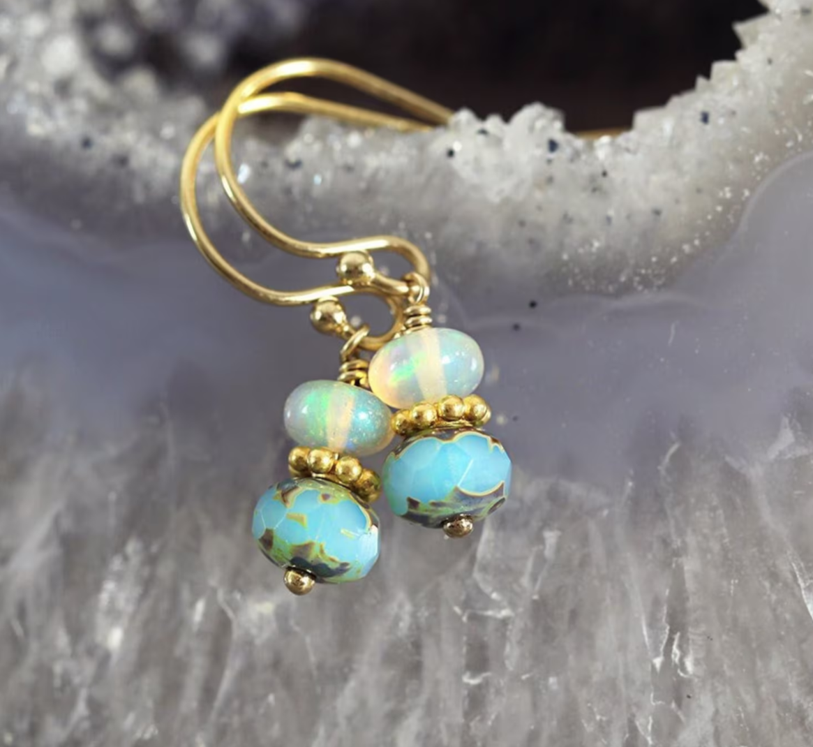 Boucles d'oreilles en Opal d'Ethiopie