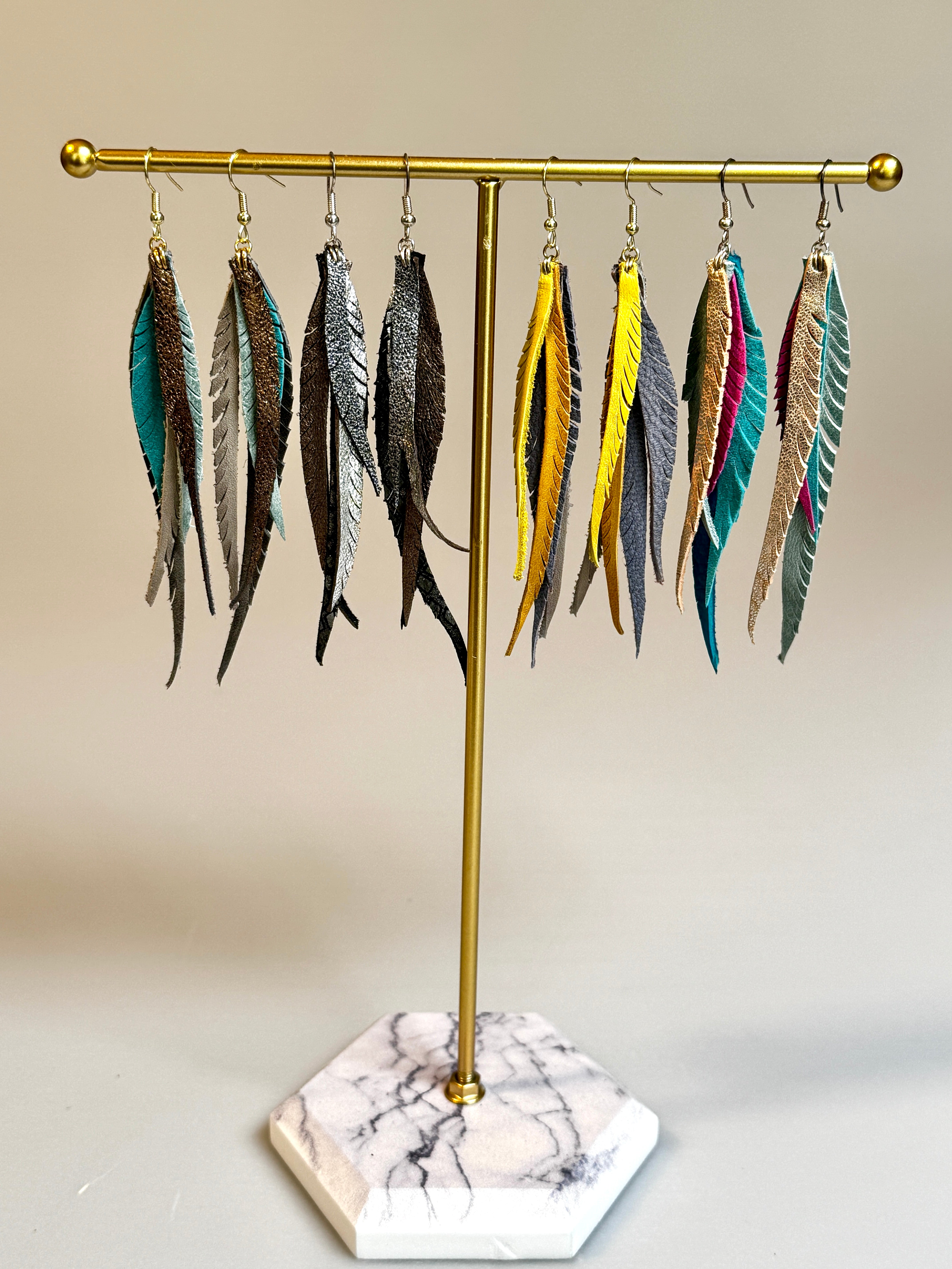 Boucles d'oreilles plumes en cuir